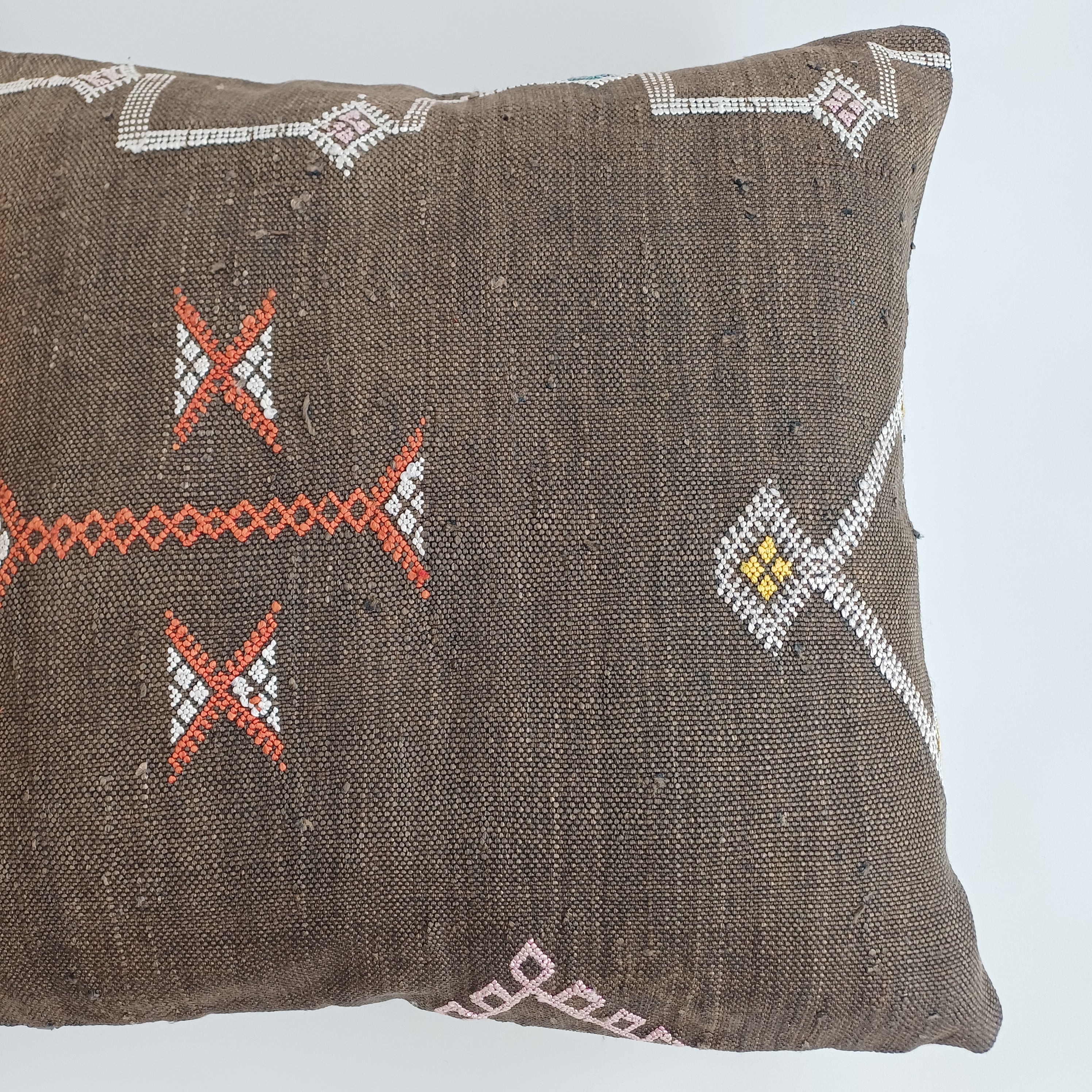 Moroccan Handmade Brown Cactus Silk Cushion Cover 20''x20'' / 50x50 CM