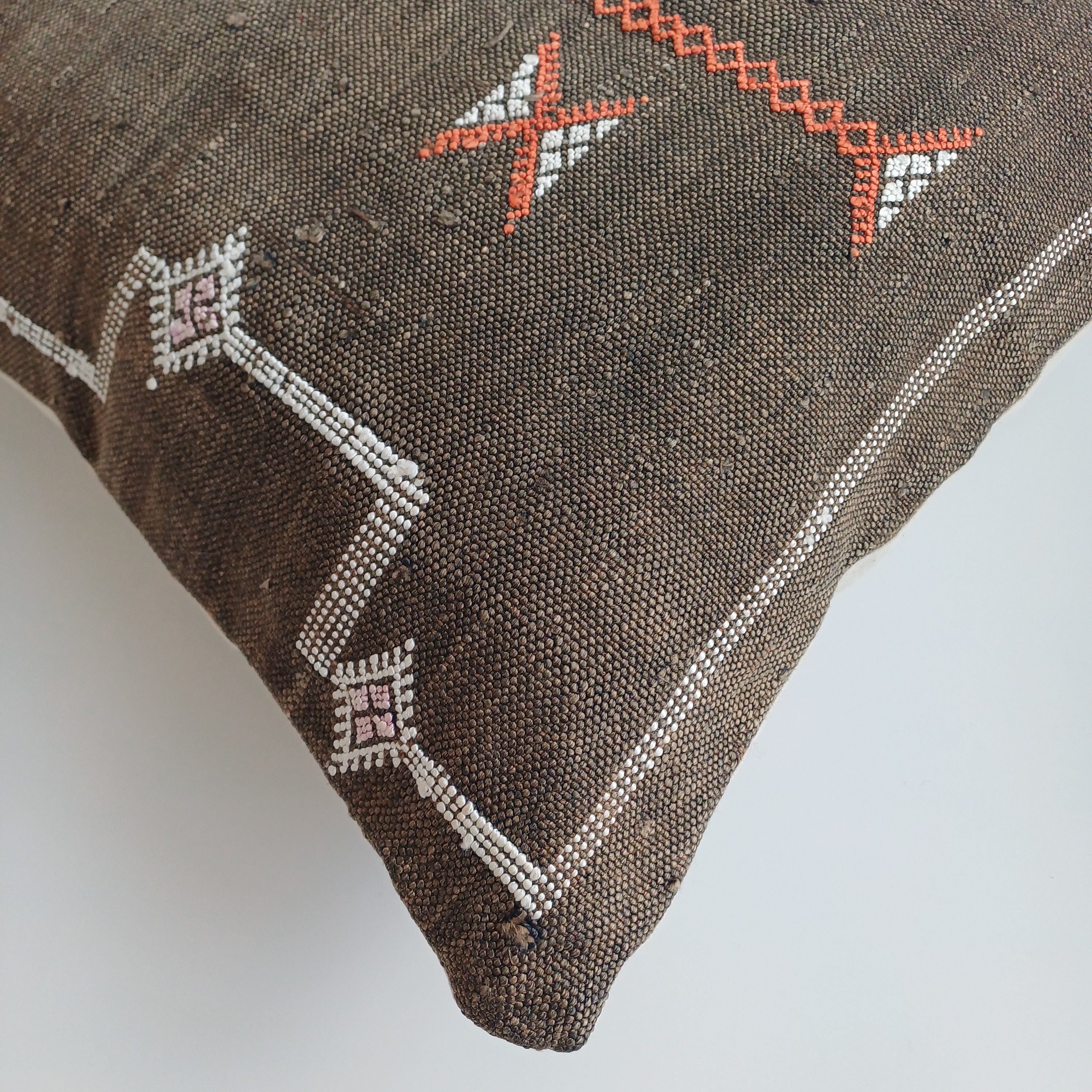 Moroccan Handmade Brown Cactus Silk Cushion Cover 20''x20'' / 50x50 CM