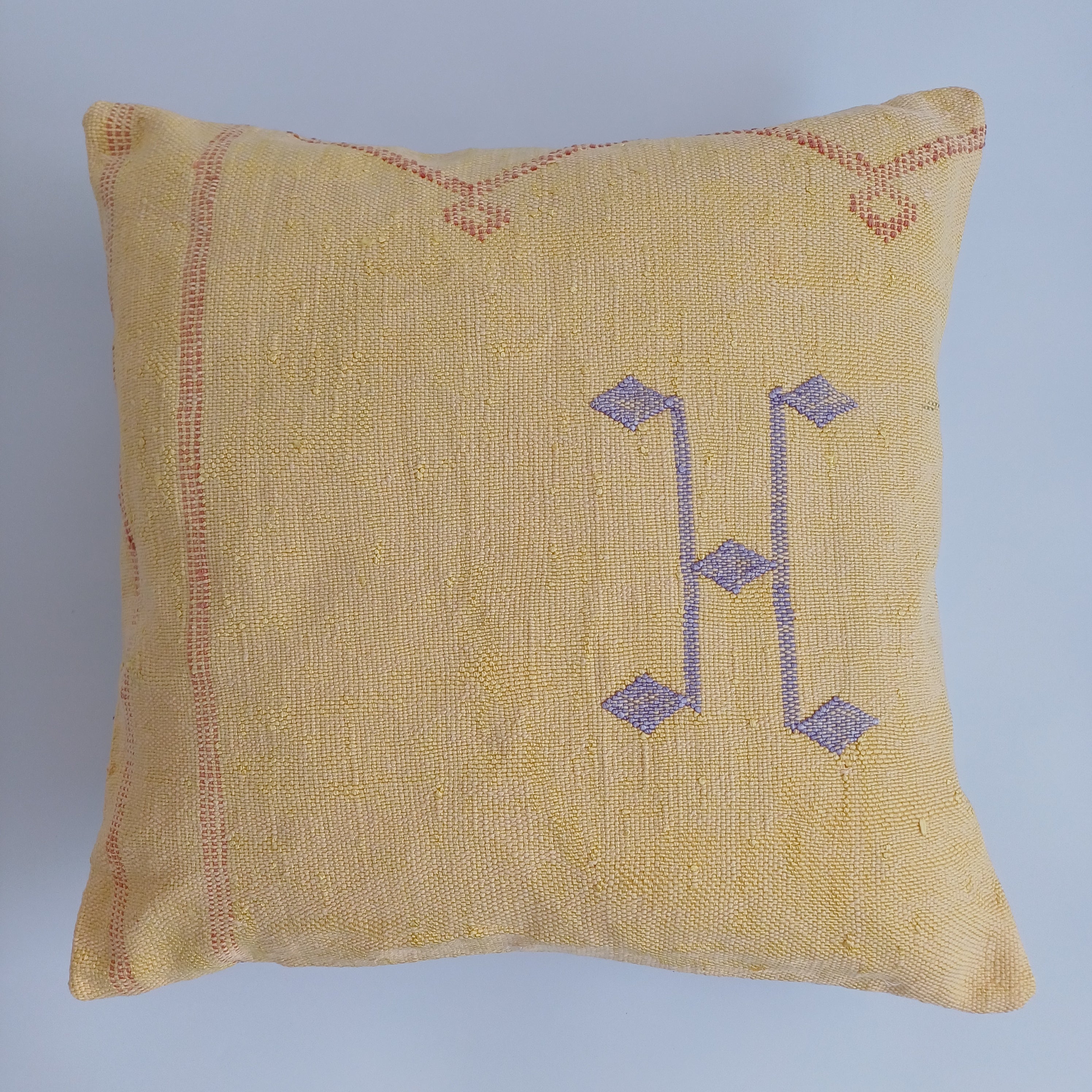 Moroccan Handmade Light Mustard Cactus Silk Cushion Cover 20''x20'' / 50x50 CM