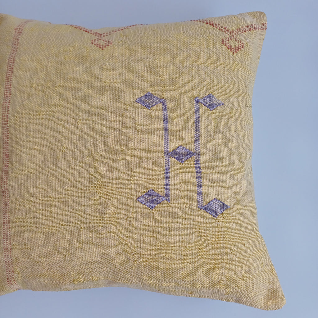 Moroccan Handmade Light Mustard Cactus Silk Cushion Cover 20''x20'' / 50x50 CM