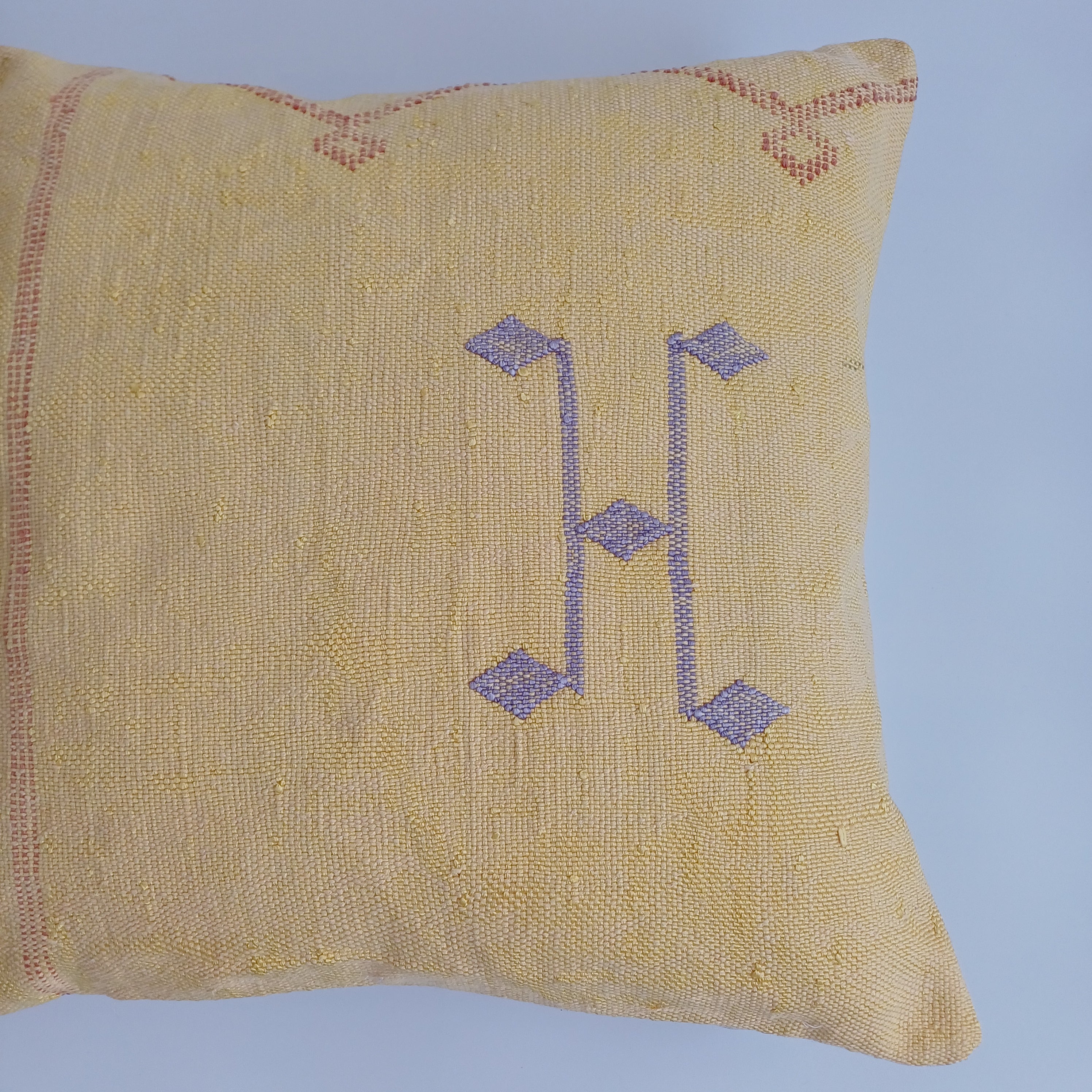 Moroccan Handmade Light Mustard Cactus Silk Cushion Cover 20''x20'' / 50x50 CM