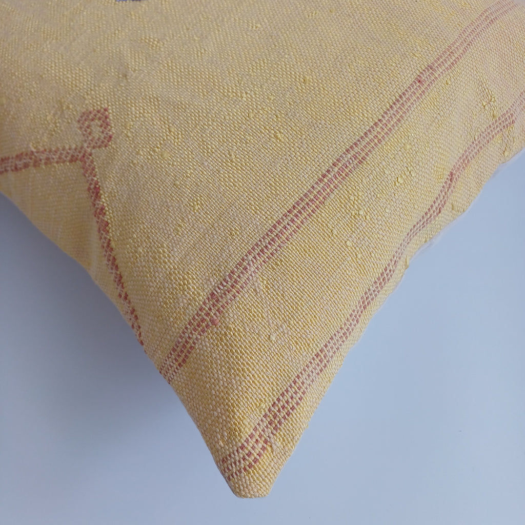 Moroccan Handmade Light Mustard Cactus Silk Cushion Cover 20''x20'' / 50x50 CM