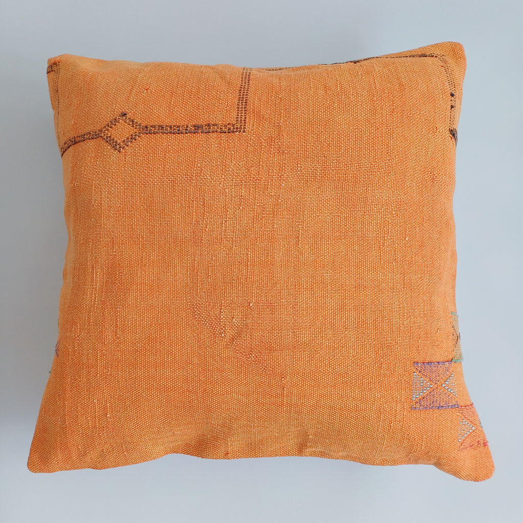 Moroccan Handmade Burnt Orange Cactus Silk Cushion Cover 20''x20'' / 50x50 CM