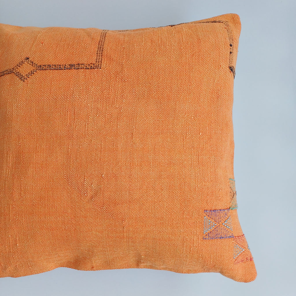 Moroccan Handmade Burnt Orange Cactus Silk Cushion Cover 20''x20'' / 50x50 CM