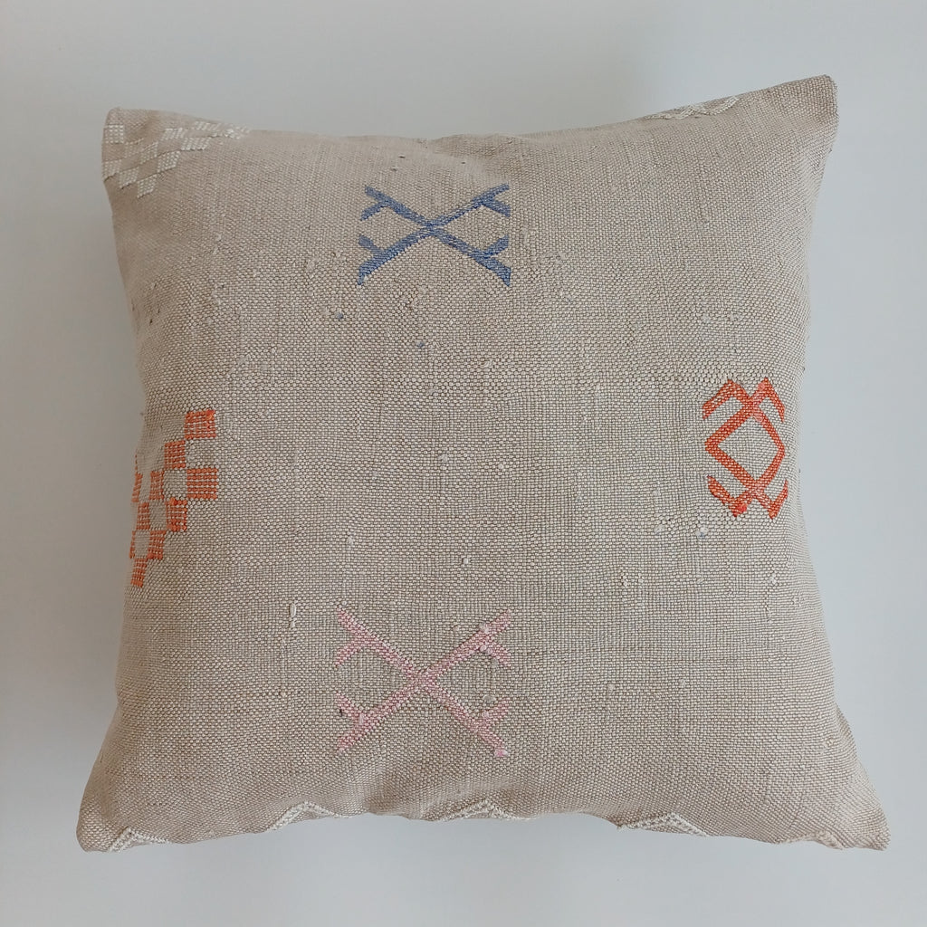 Moroccan Handmade Oatmeal Cactus Silk Cushion Cover 20''x20'' / 50x50 CM