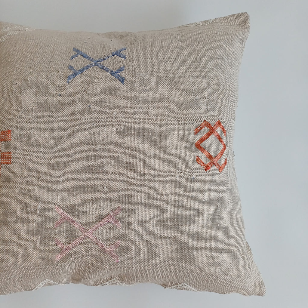 Moroccan Handmade Oatmeal Cactus Silk Cushion Cover 20''x20'' / 50x50 CM