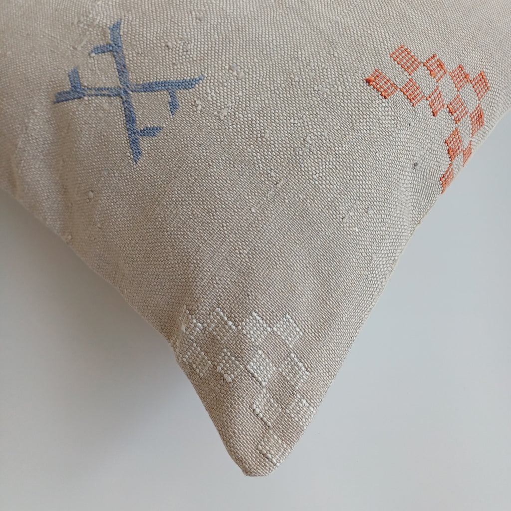 Moroccan Handmade Oatmeal Cactus Silk Cushion Cover 20''x20'' / 50x50 CM
