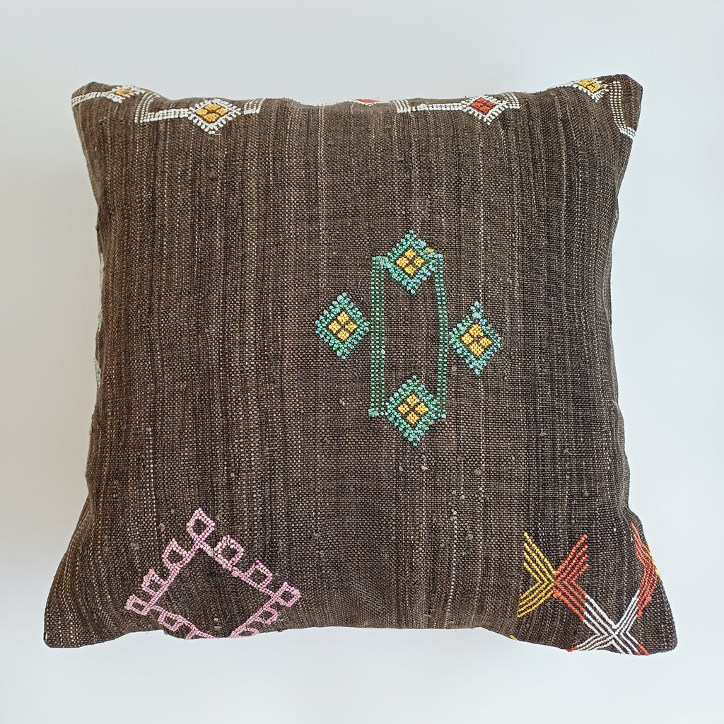 Moroccan Handmade Brown Cactus Silk Cushion Cover 20''x20'' / 50x50 CM
