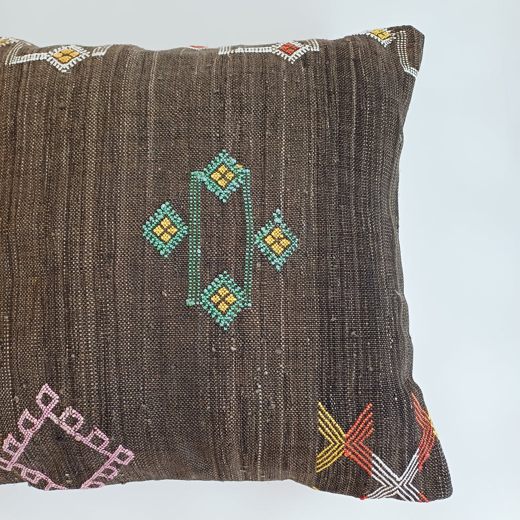 Moroccan Handmade Brown Cactus Silk Cushion Cover 20''x20'' / 50x50 CM