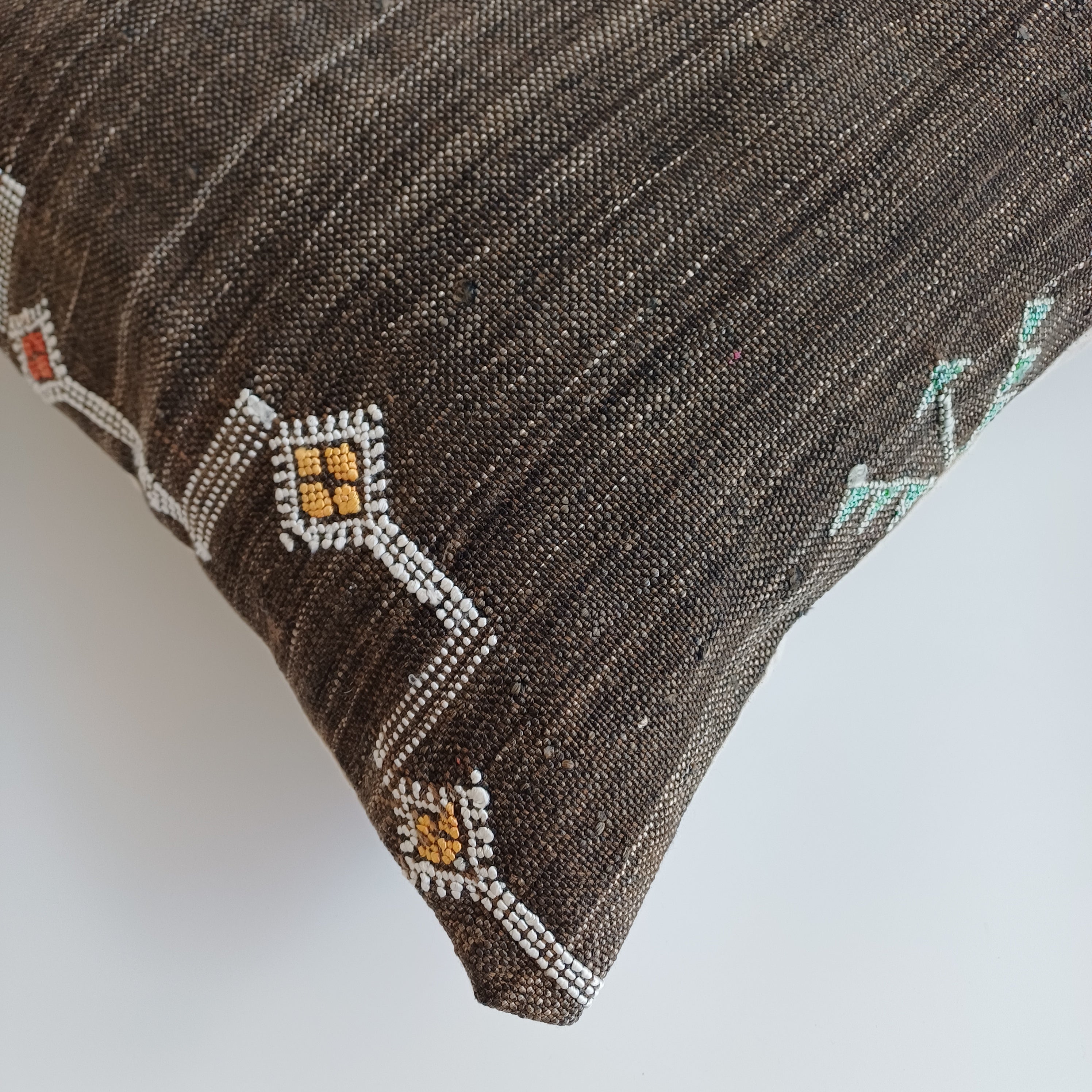 Moroccan Handmade Brown Cactus Silk Cushion Cover 20''x20'' / 50x50 CM