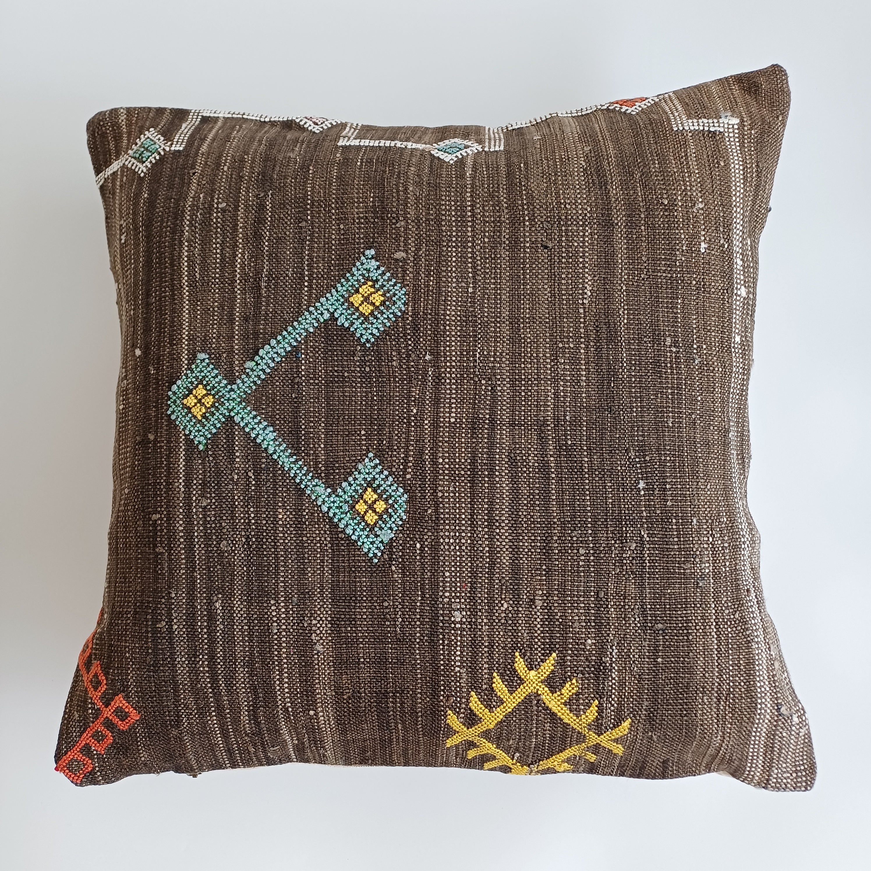 Moroccan Handmade Brown Cactus Silk Cushion Cover 20''x20'' / 50x50 CM