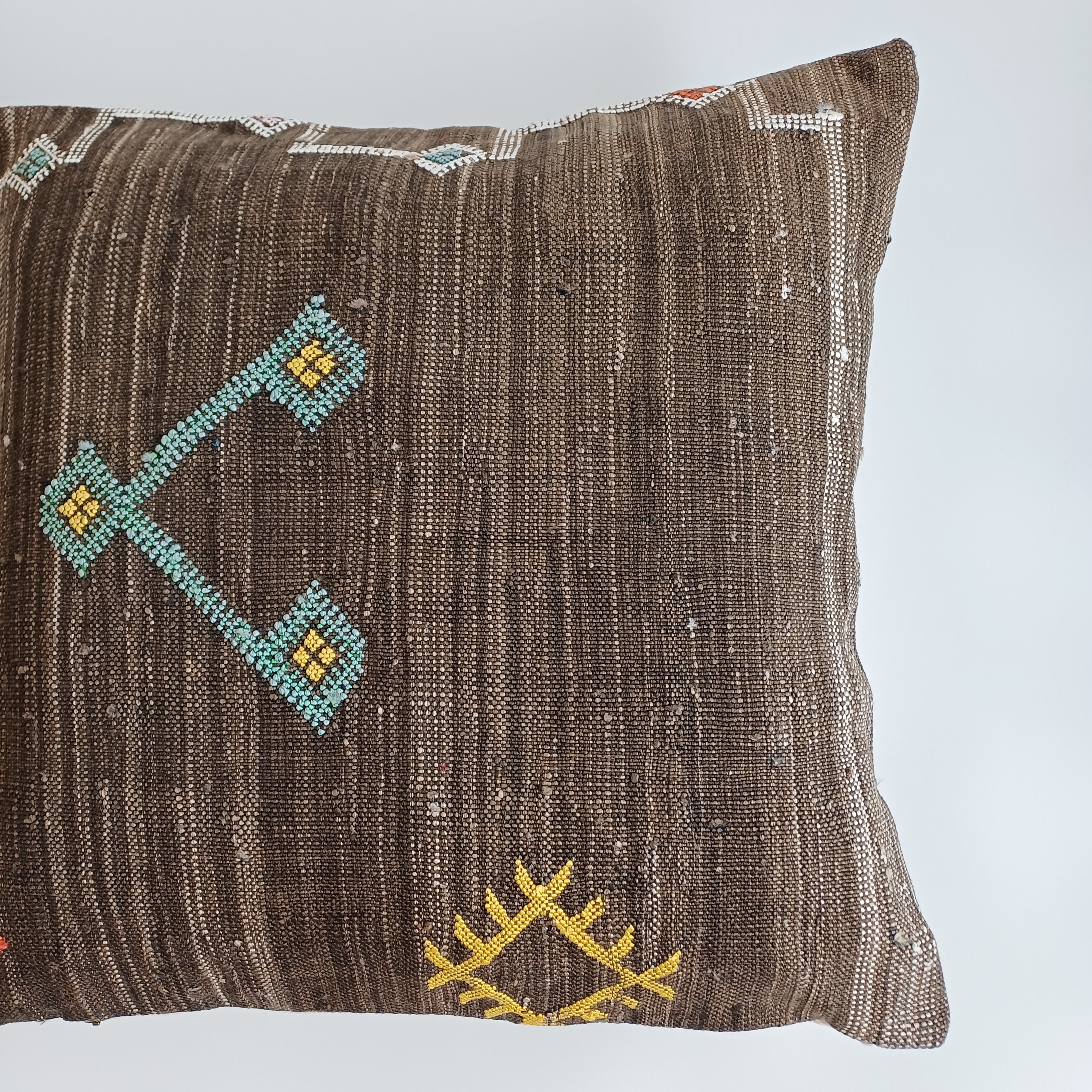 Moroccan Handmade Brown Cactus Silk Cushion Cover 20''x20'' / 50x50 CM