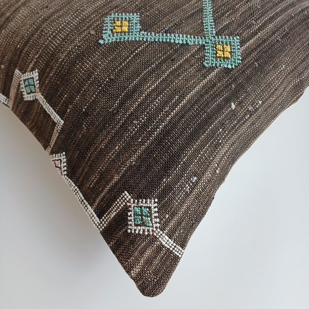 Moroccan Handmade Brown Cactus Silk Cushion Cover 20''x20'' / 50x50 CM