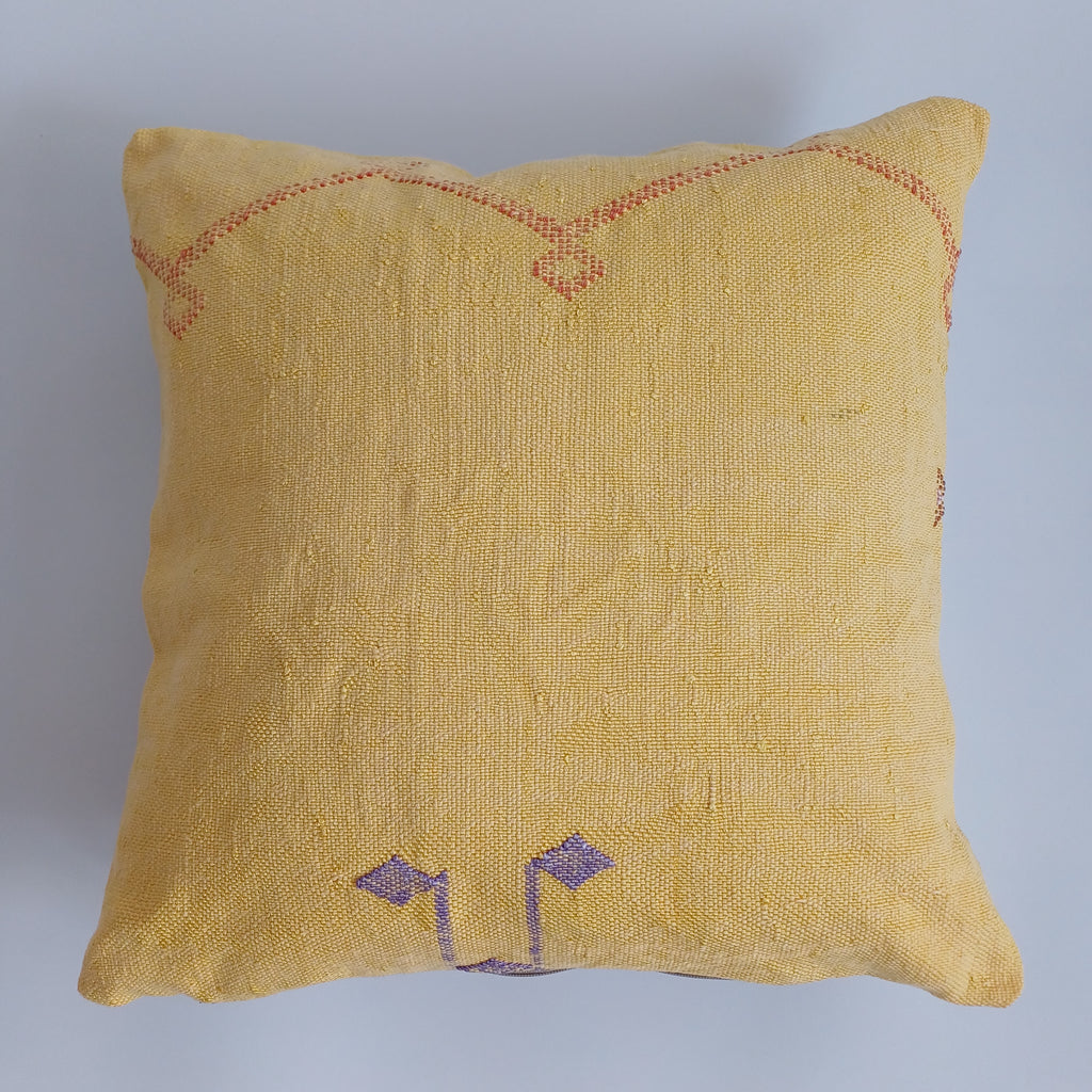 Moroccan Handmade Mustard Yellow Cactus Silk Cushion Cover 20''x20'' / 50x50 CM