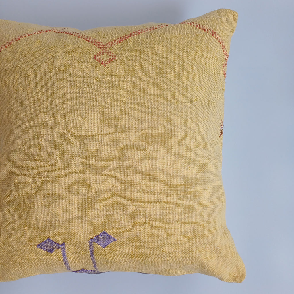 Moroccan Handmade Mustard Yellow Cactus Silk Cushion Cover 20''x20'' / 50x50 CM