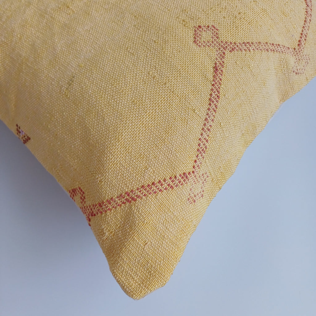 Moroccan Handmade Mustard Yellow Cactus Silk Cushion Cover 20''x20'' / 50x50 CM