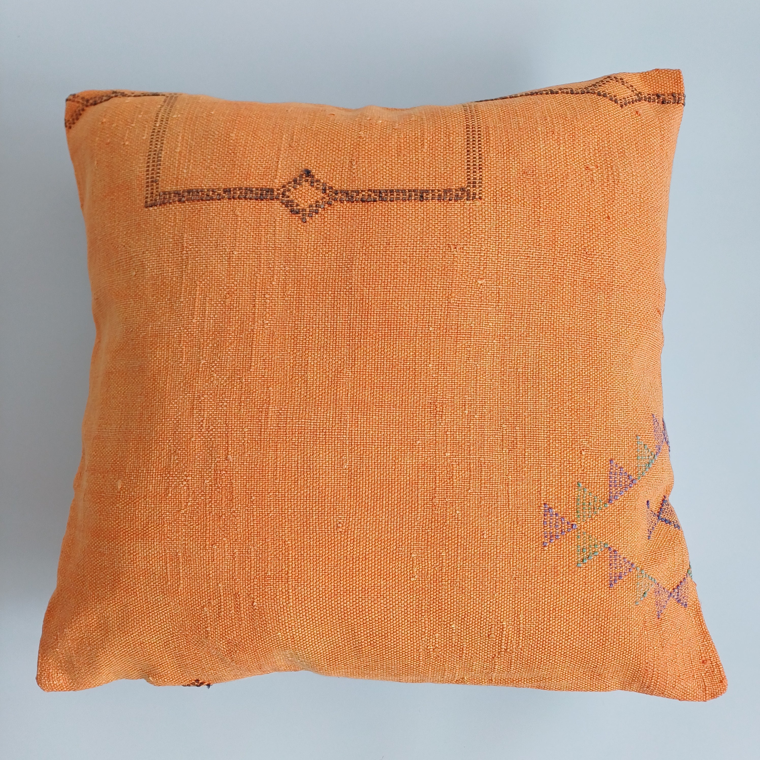 Moroccan Handmade Orange Cactus Silk Cushion Cover 20''x20'' / 50x50 CM
