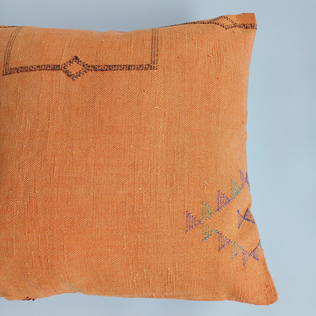 Moroccan Handmade Orange Cactus Silk Cushion Cover 20''x20'' / 50x50 CM