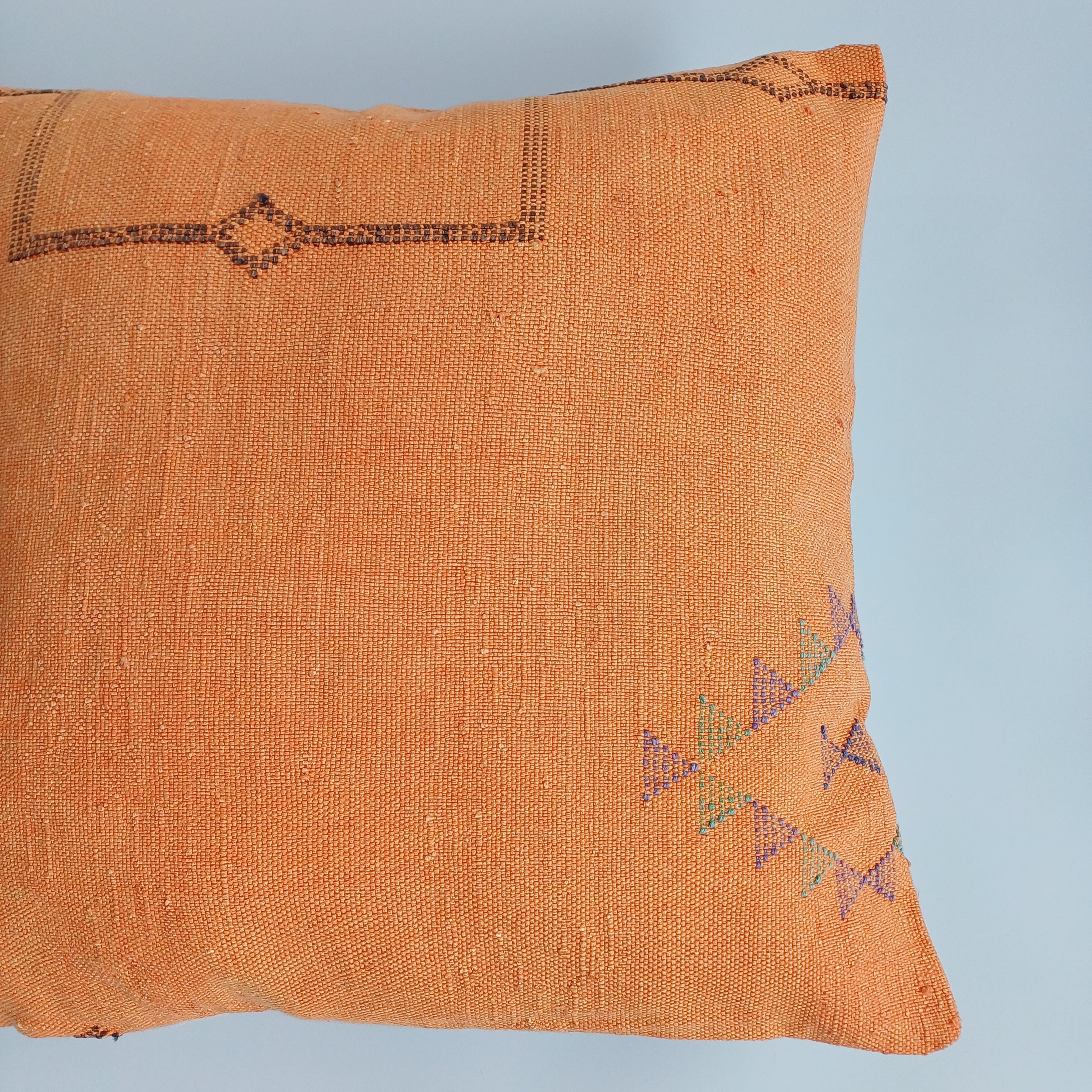 Moroccan Handmade Orange Cactus Silk Cushion Cover 20''x20'' / 50x50 CM