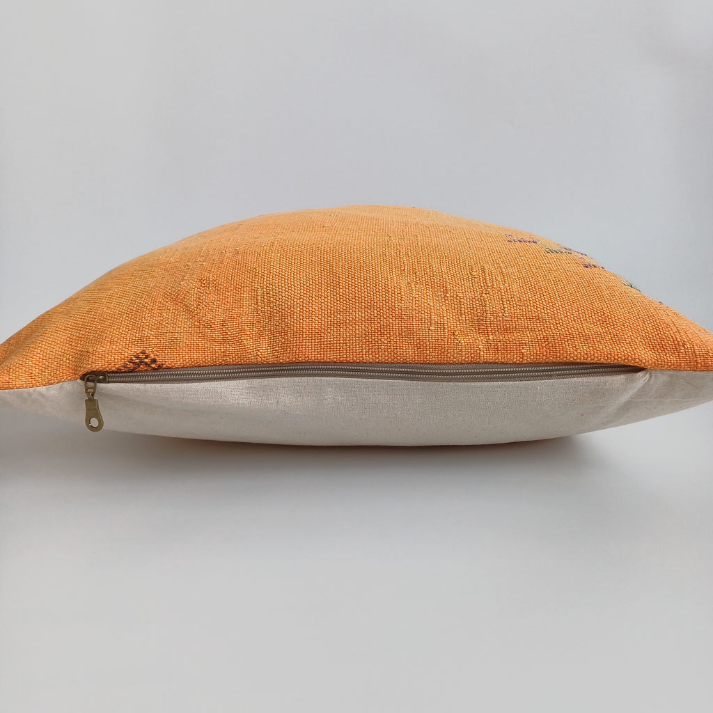 Moroccan Handmade Orange Cactus Silk Cushion Cover 20''x20'' / 50x50 CM