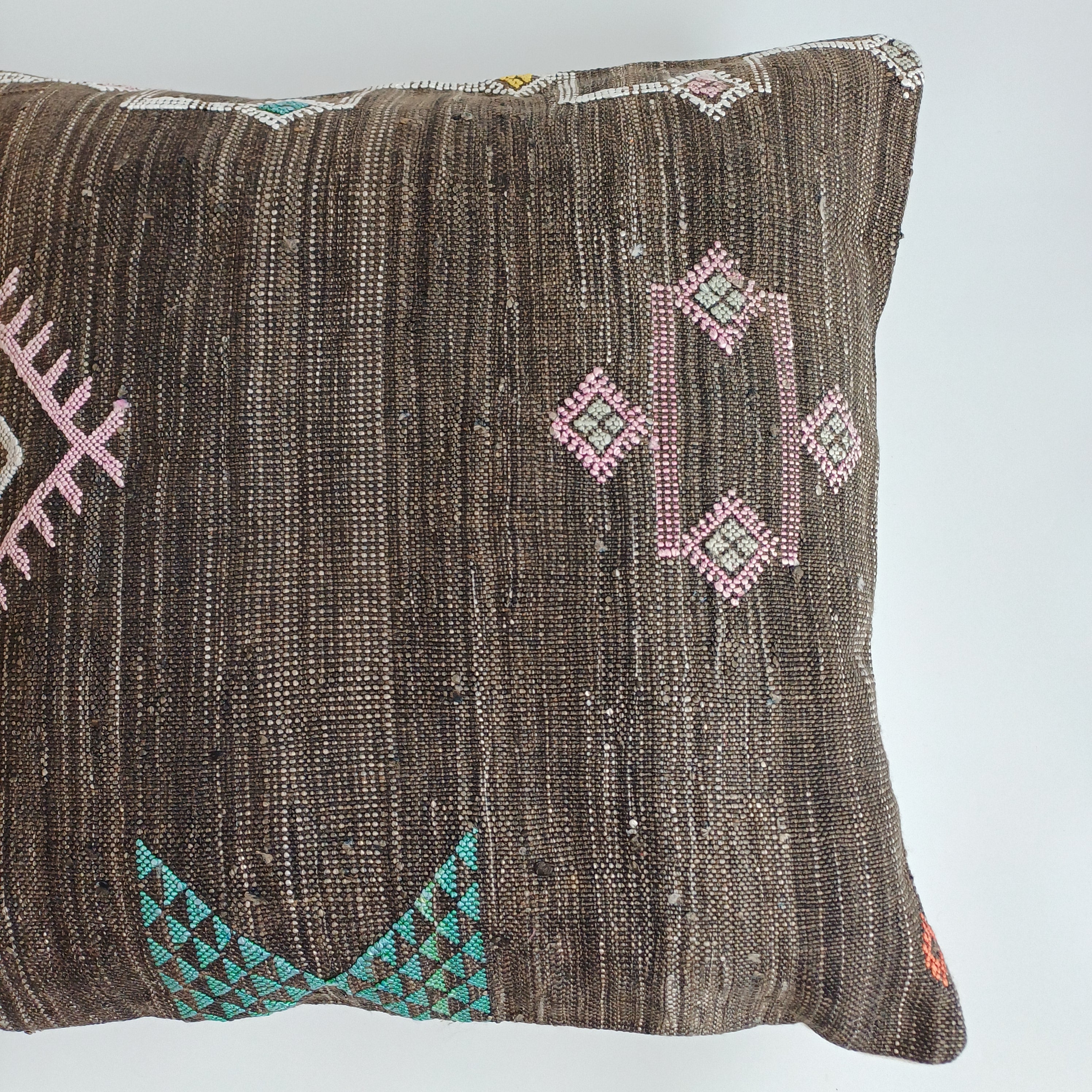 Moroccan Handmade Charcoal Brown Cactus Silk Cushion Cover 20''x20'' / 50x50 CM
