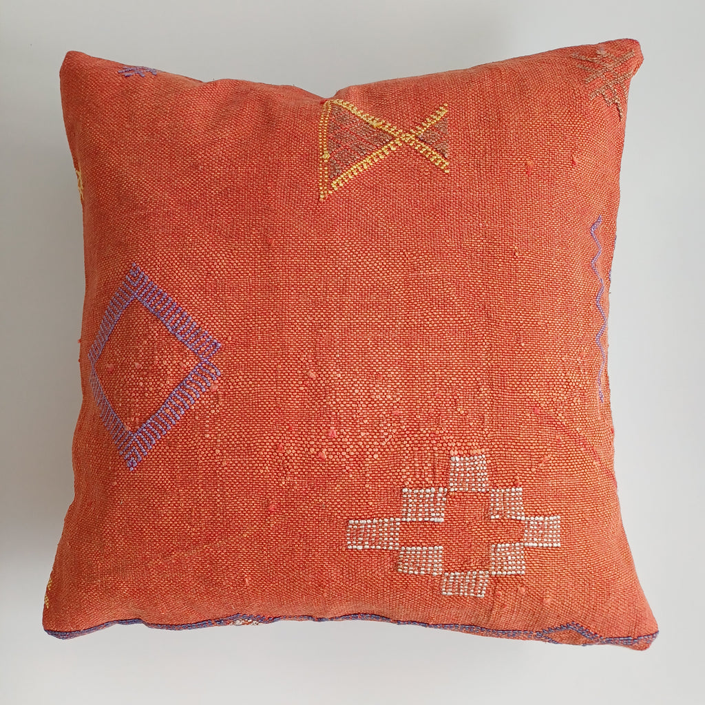 Moroccan Handmade Red Cactus Silk Cushion Cover 20''x20'' / 50x50 CM