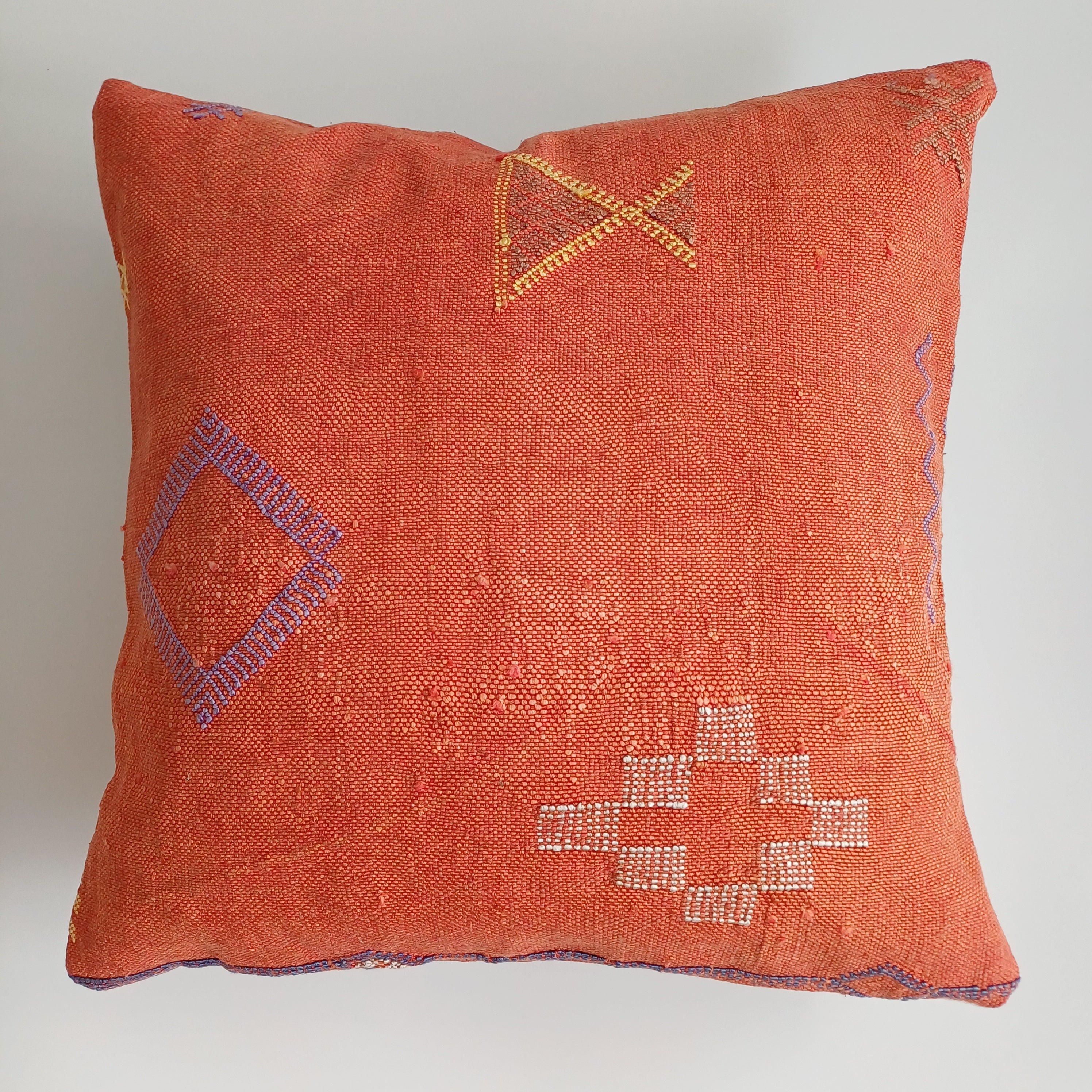 Moroccan Handmade Red Cactus Silk Cushion Cover 20''x20'' / 50x50 CM