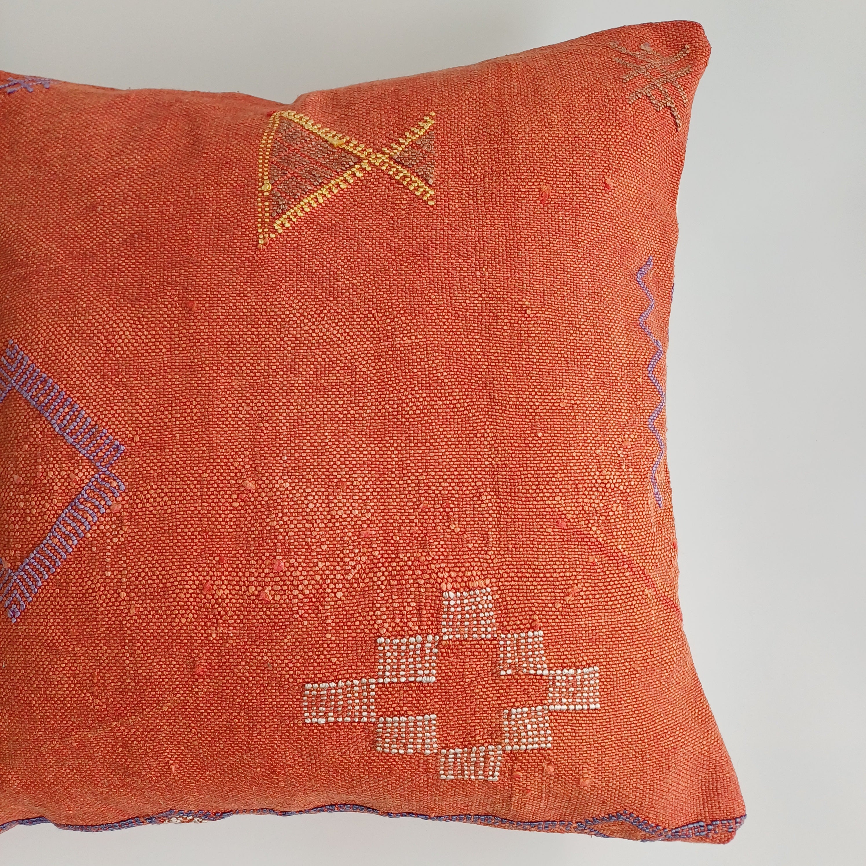 Moroccan Handmade Red Cactus Silk Cushion Cover 20''x20'' / 50x50 CM