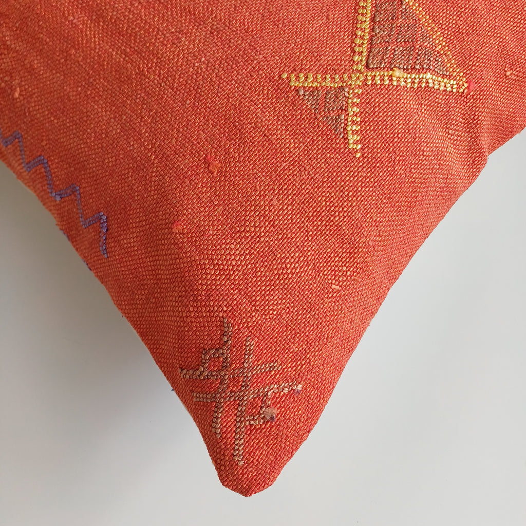 Moroccan Handmade Red Cactus Silk Cushion Cover 20''x20'' / 50x50 CM