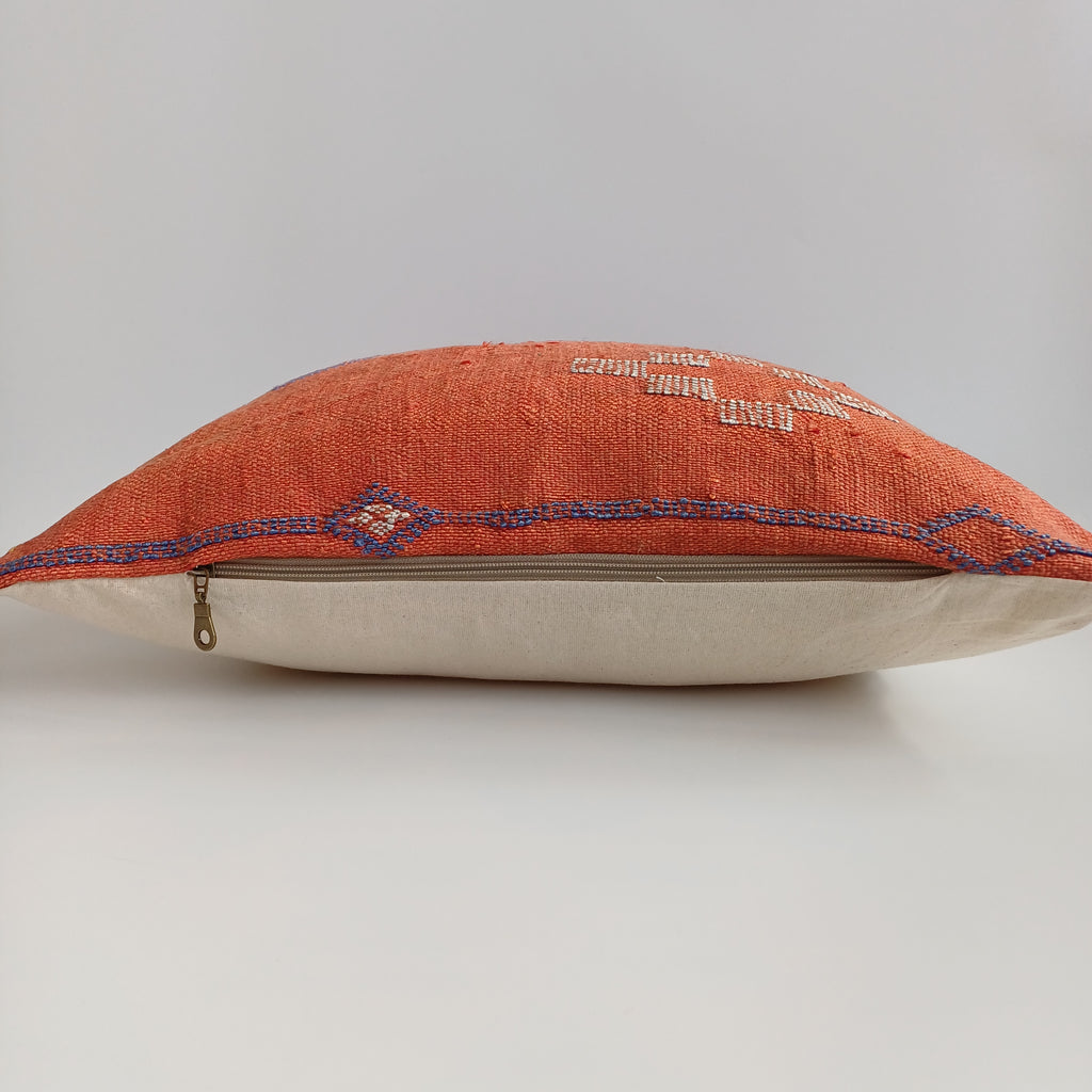 Moroccan Handmade Red Cactus Silk Cushion Cover 20''x20'' / 50x50 CM