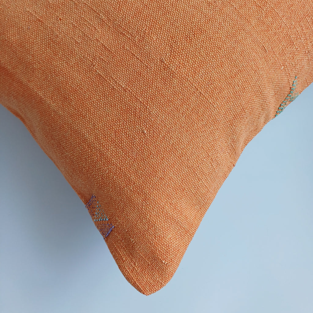 Moroccan Handmade Orange Cactus Silk Cushion Cover 20''x20'' / 50x50 CM
