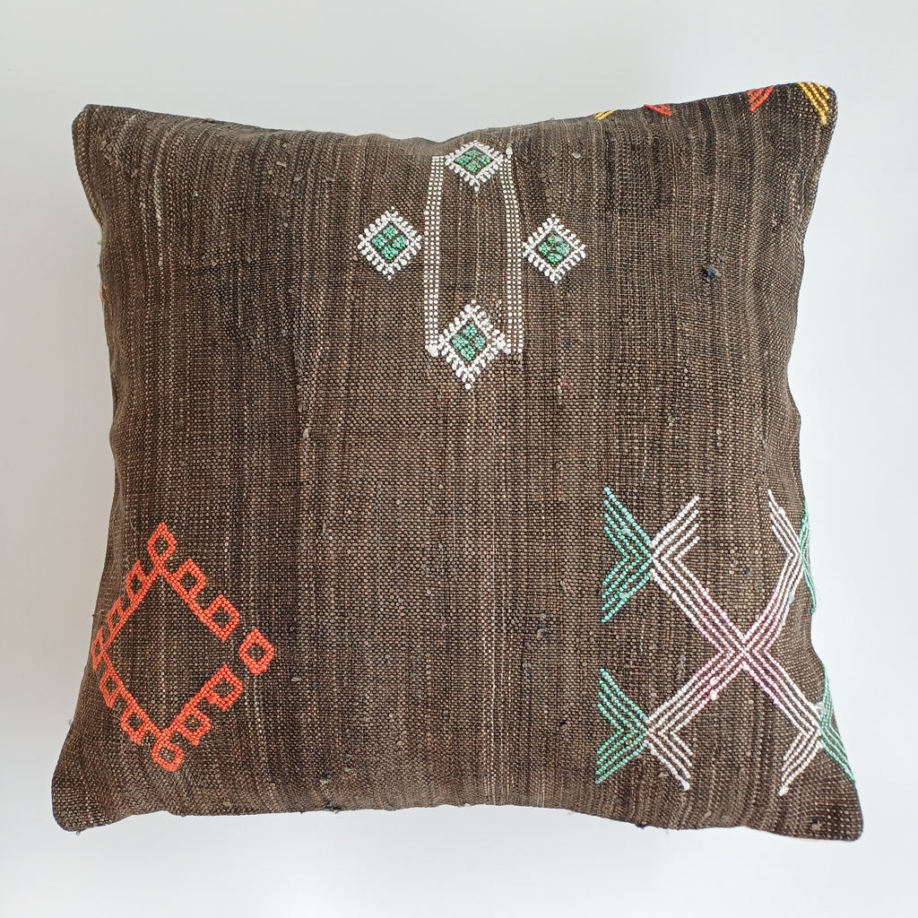 Moroccan Handmade Charcoal Brown Cactus Silk Cushion Cover 20''x20'' / 50x50 CM