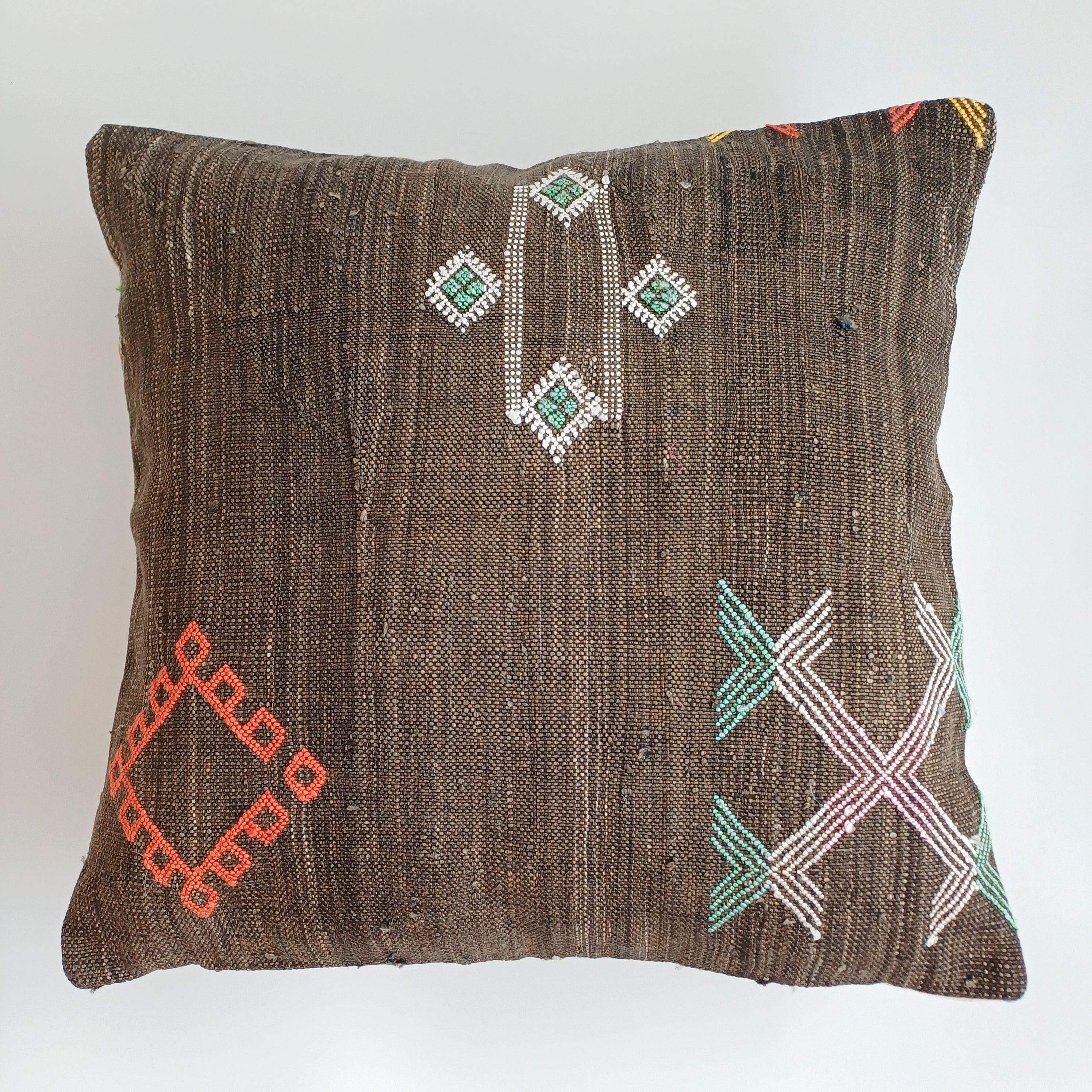 Moroccan Handmade Charcoal Brown Cactus Silk Cushion Cover 20''x20'' / 50x50 CM