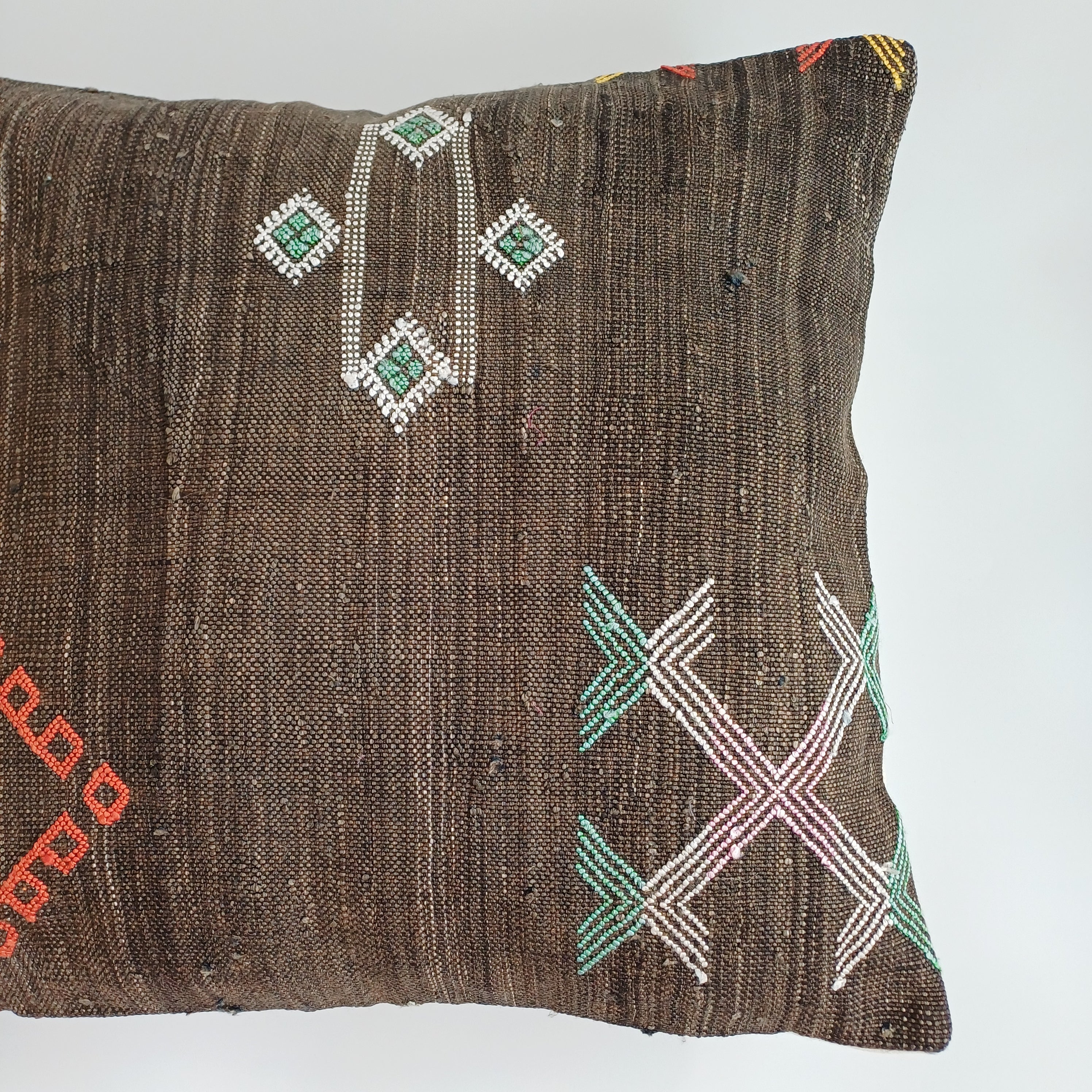 Moroccan Handmade Charcoal Brown Cactus Silk Cushion Cover 20''x20'' / 50x50 CM