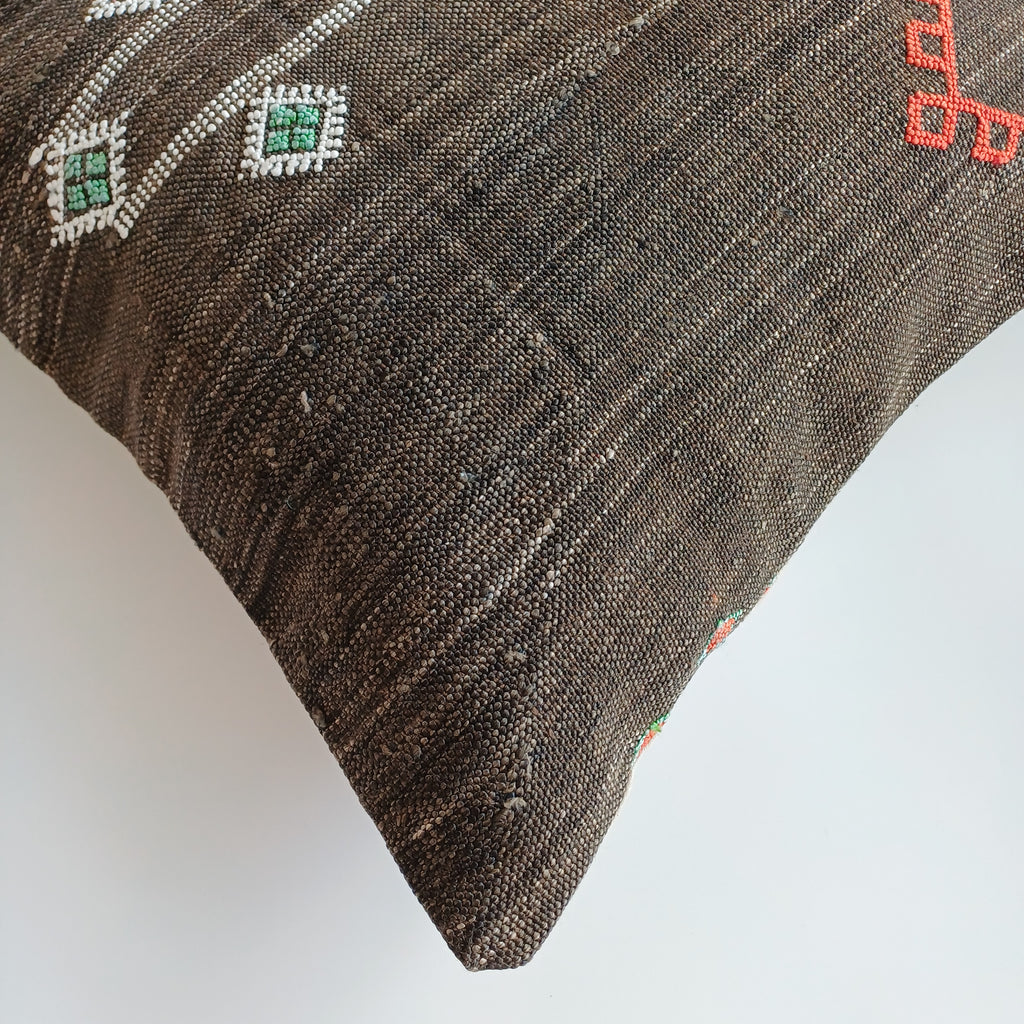 Moroccan Handmade Charcoal Brown Cactus Silk Cushion Cover 20''x20'' / 50x50 CM