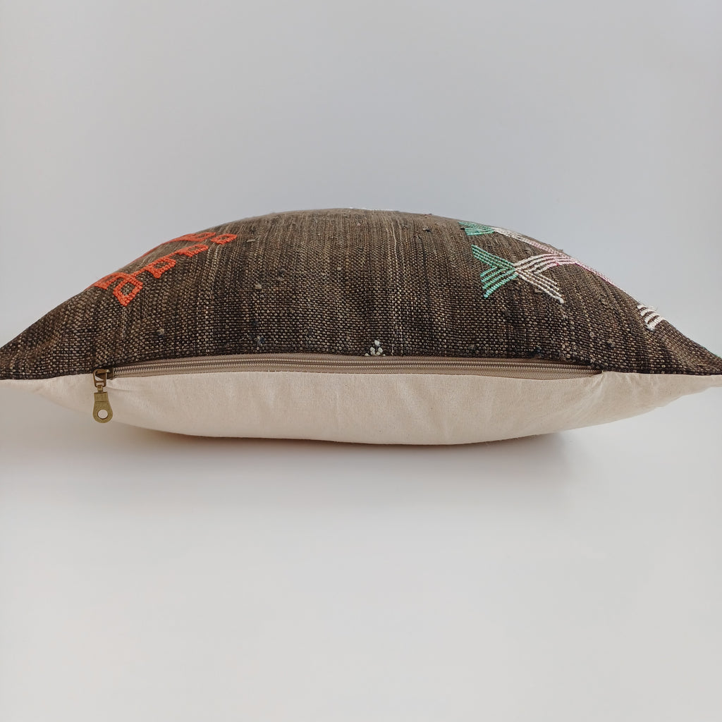 Moroccan Handmade Charcoal Brown Cactus Silk Cushion Cover 20''x20'' / 50x50 CM