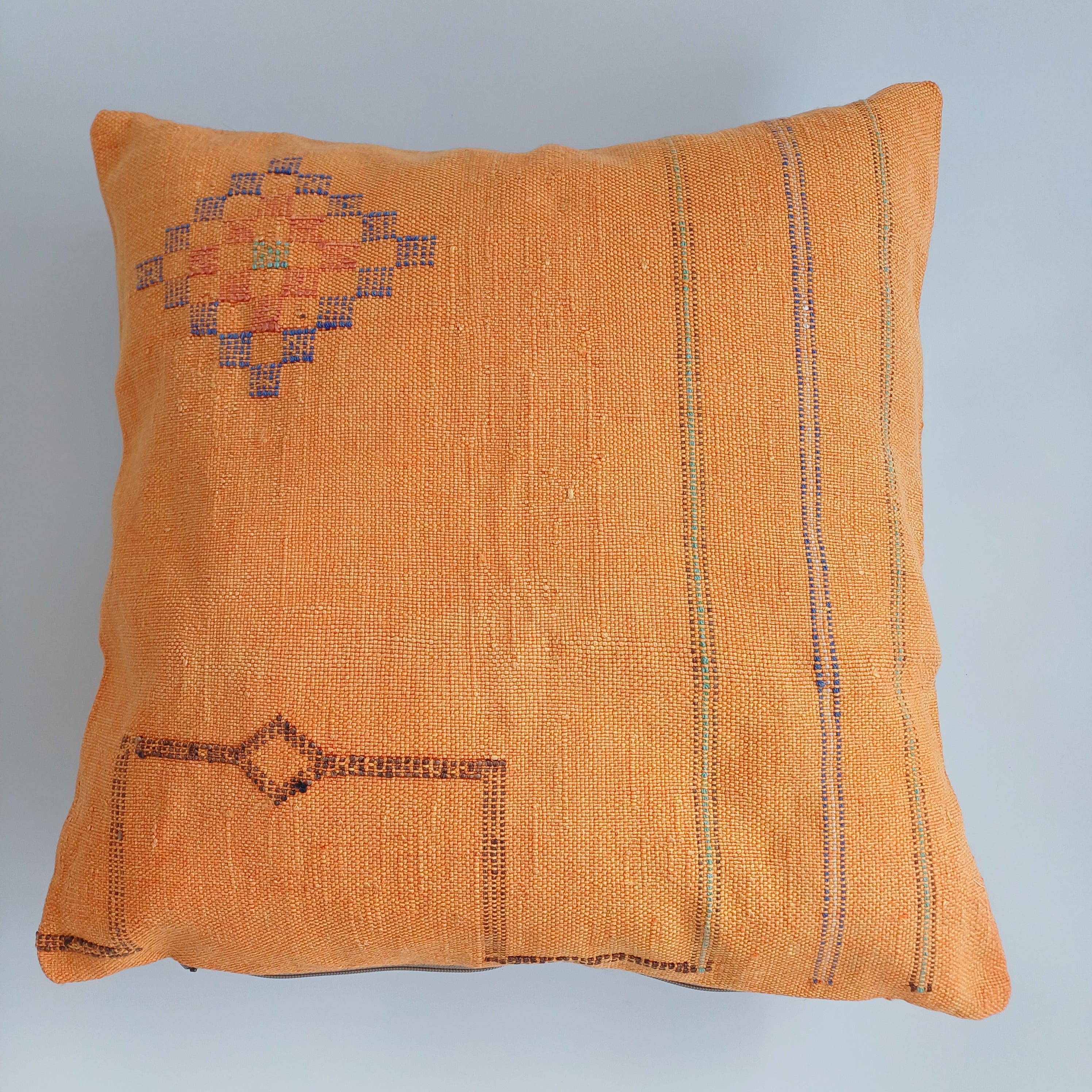 Moroccan Handmade Orange Cactus Silk Cushion Cover 20''x20'' / 50x50 CM