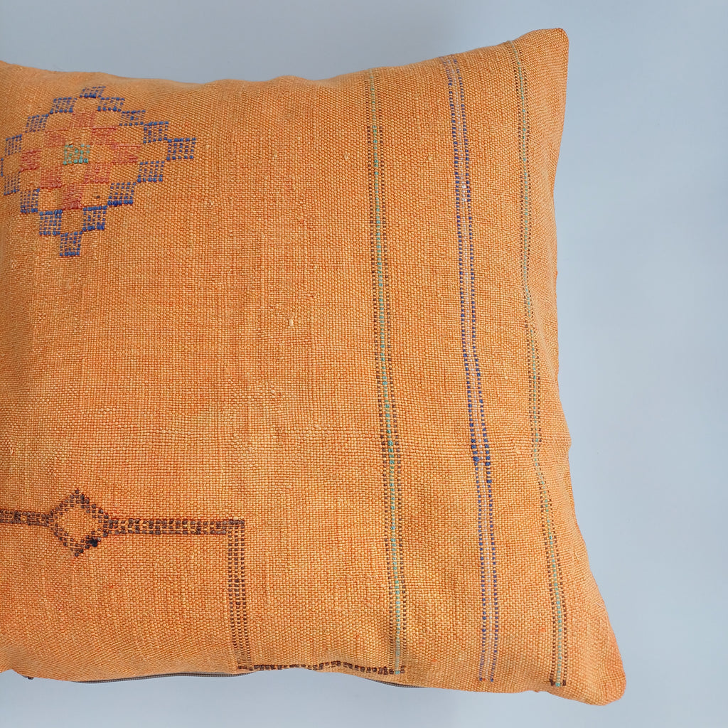Moroccan Handmade Orange Cactus Silk Cushion Cover 20''x20'' / 50x50 CM