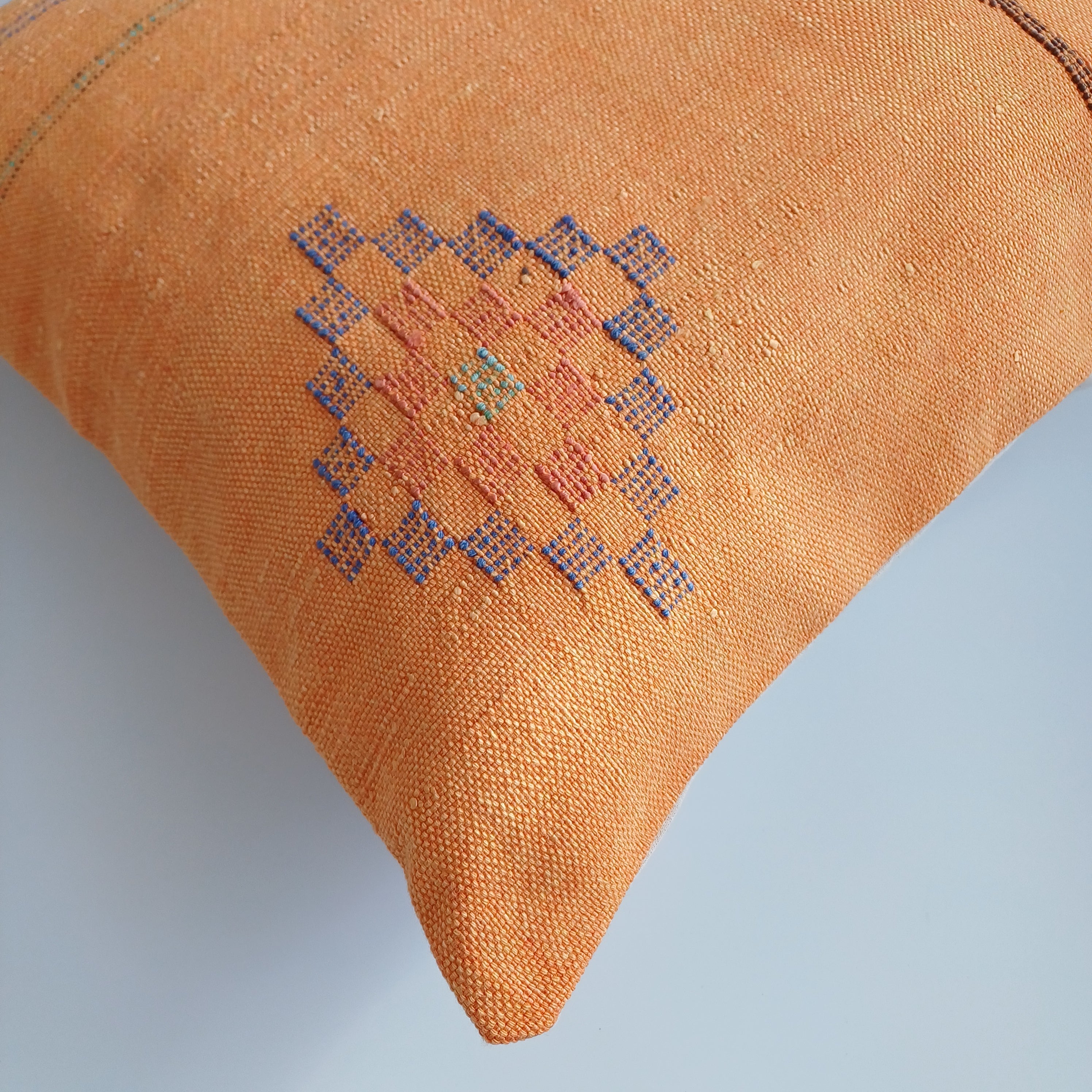 Moroccan Handmade Orange Cactus Silk Cushion Cover 20''x20'' / 50x50 CM