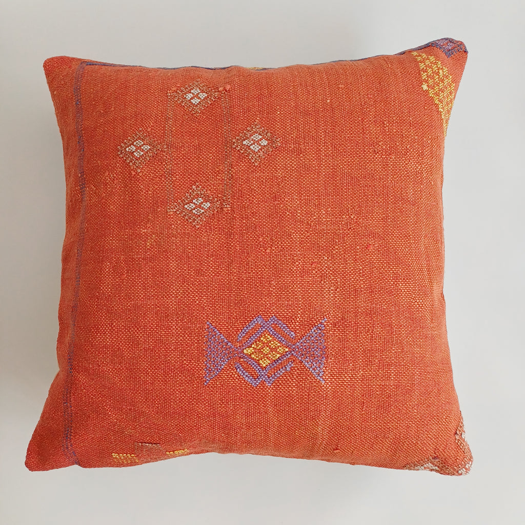Moroccan Handmade Red Cactus Silk Cushion Cover 20''x20'' / 50x50 CM