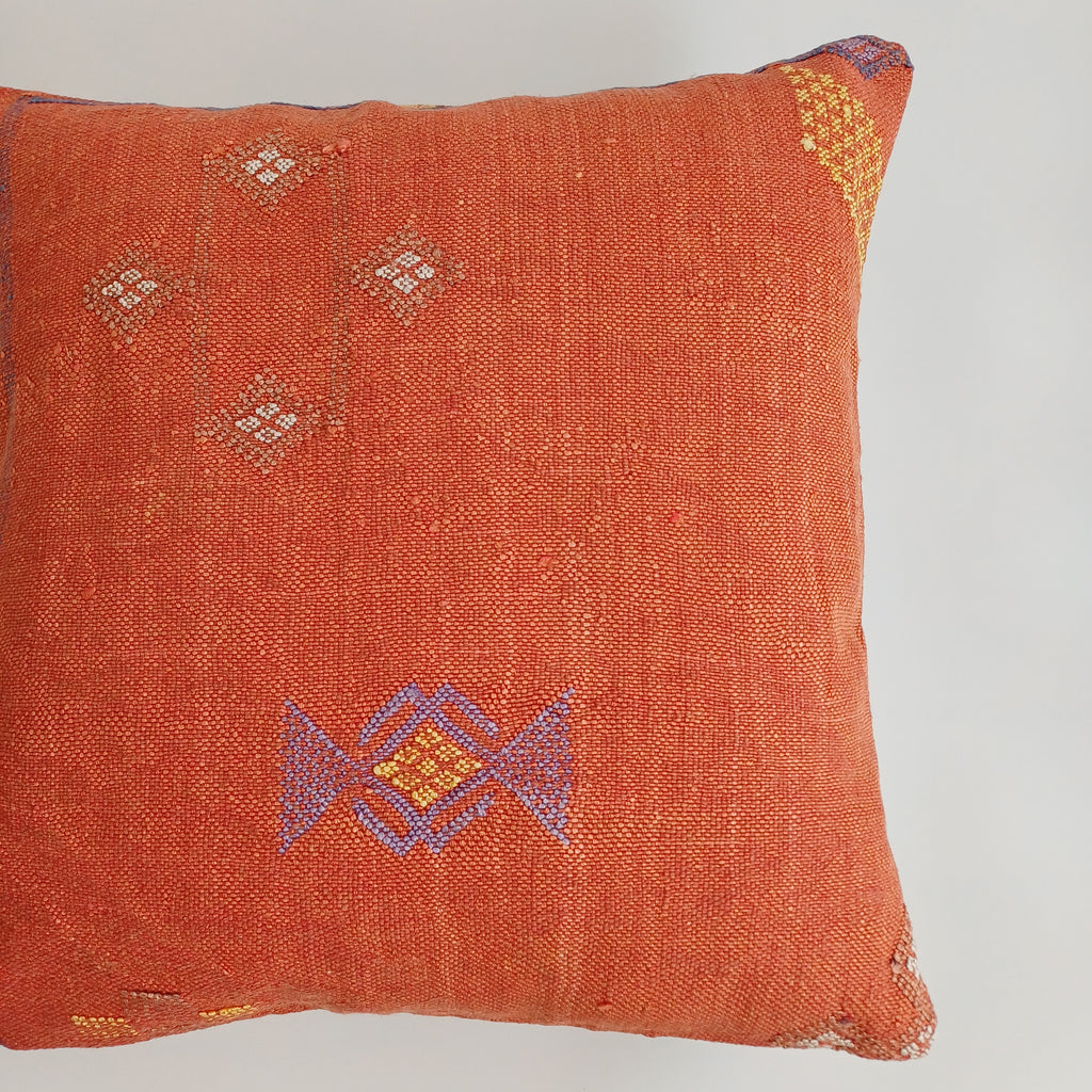 Moroccan Handmade Red Cactus Silk Cushion Cover 20''x20'' / 50x50 CM