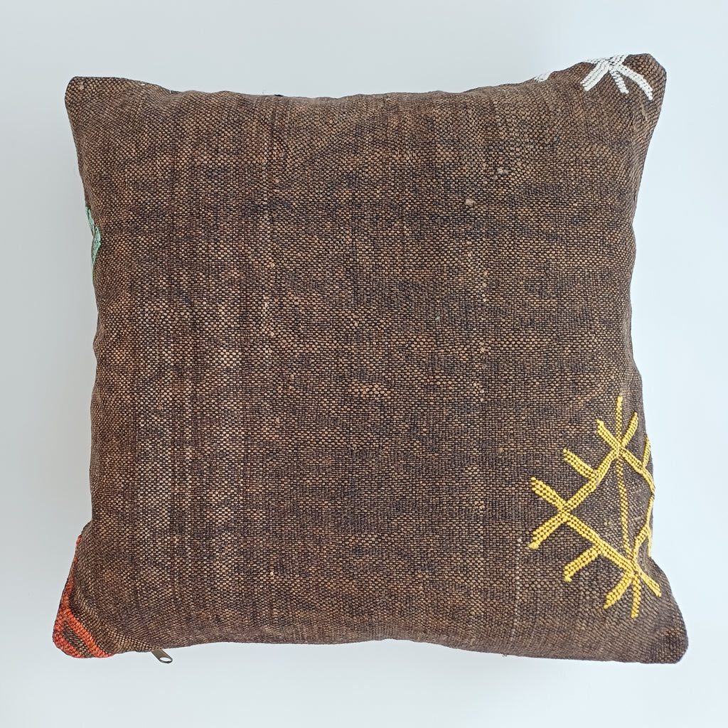 Moroccan Handmade Brown Cactus Silk Cushion Cover 20''x20'' / 50x50 CM