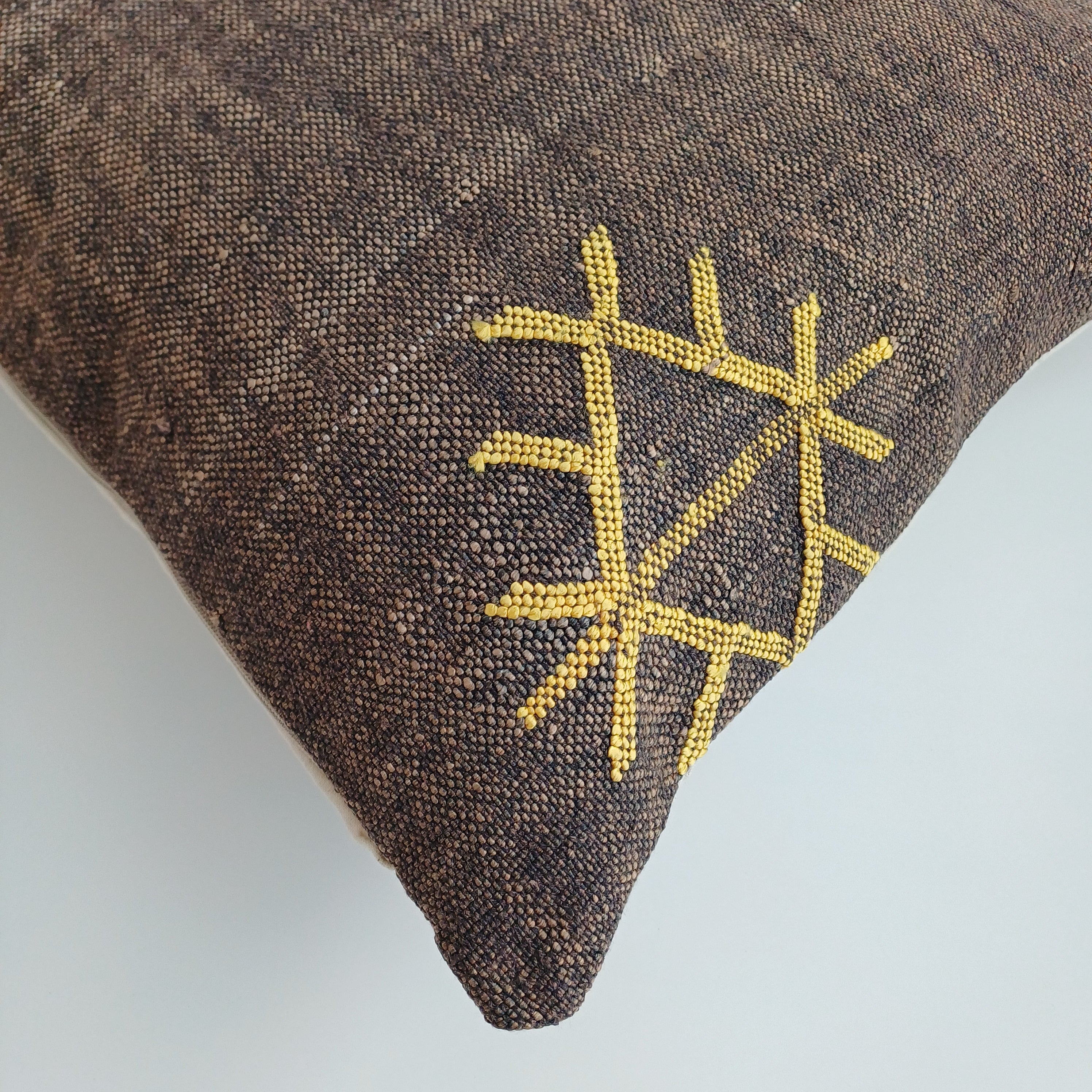Moroccan Handmade Brown Cactus Silk Cushion Cover 20''x20'' / 50x50 CM