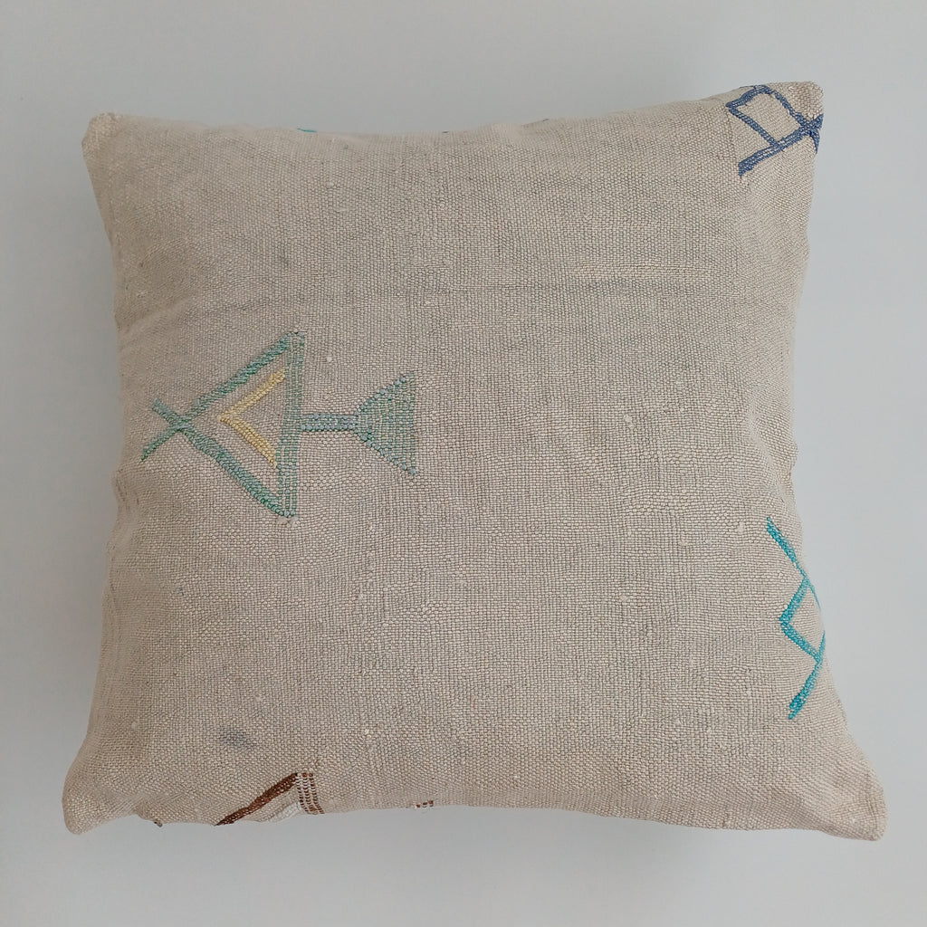 Moroccan Handmade Oatmeal Cactus Silk Cushion Cover 20''x20'' / 50x50 CM
