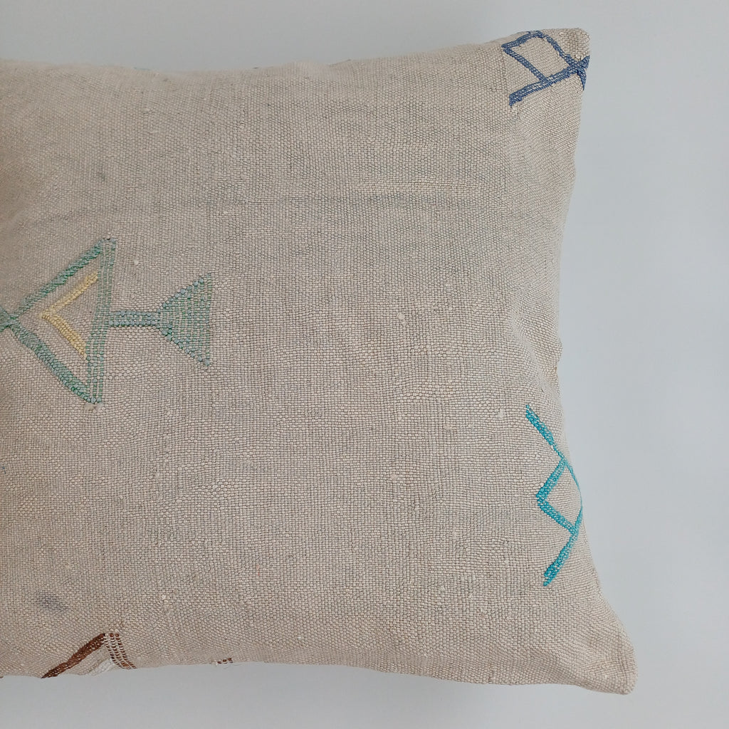 Moroccan Handmade Oatmeal Cactus Silk Cushion Cover 20''x20'' / 50x50 CM
