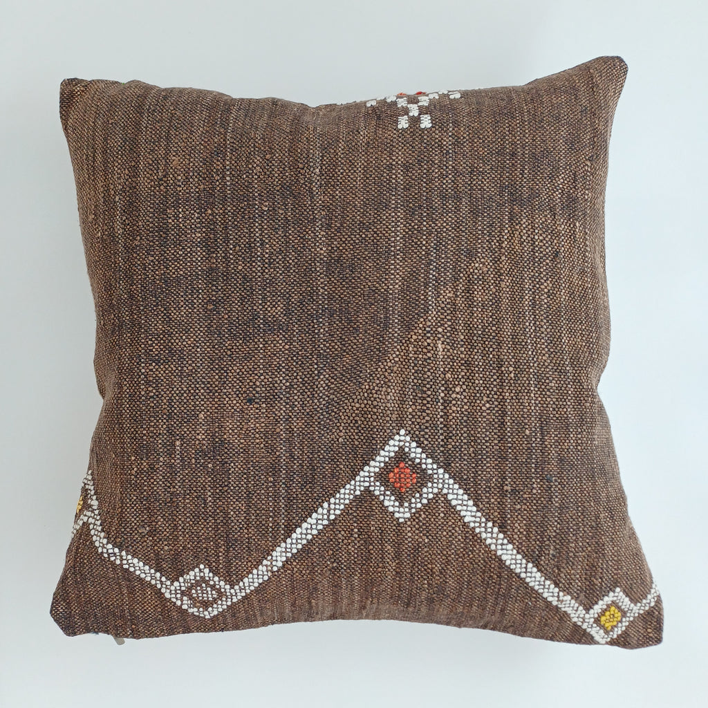 Moroccan Handmade Brown Cactus Silk Cushion Cover 20''x20'' / 50x50 CM