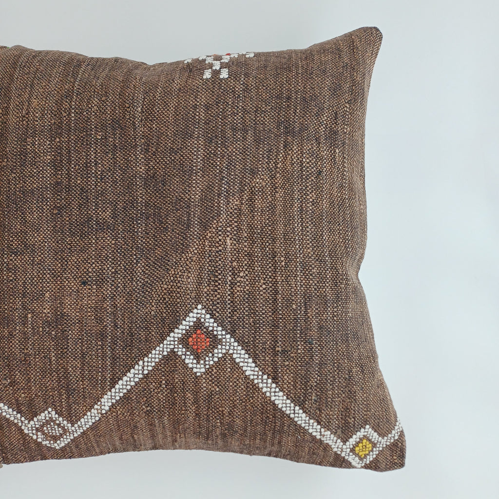 Moroccan Handmade Brown Cactus Silk Cushion Cover 20''x20'' / 50x50 CM