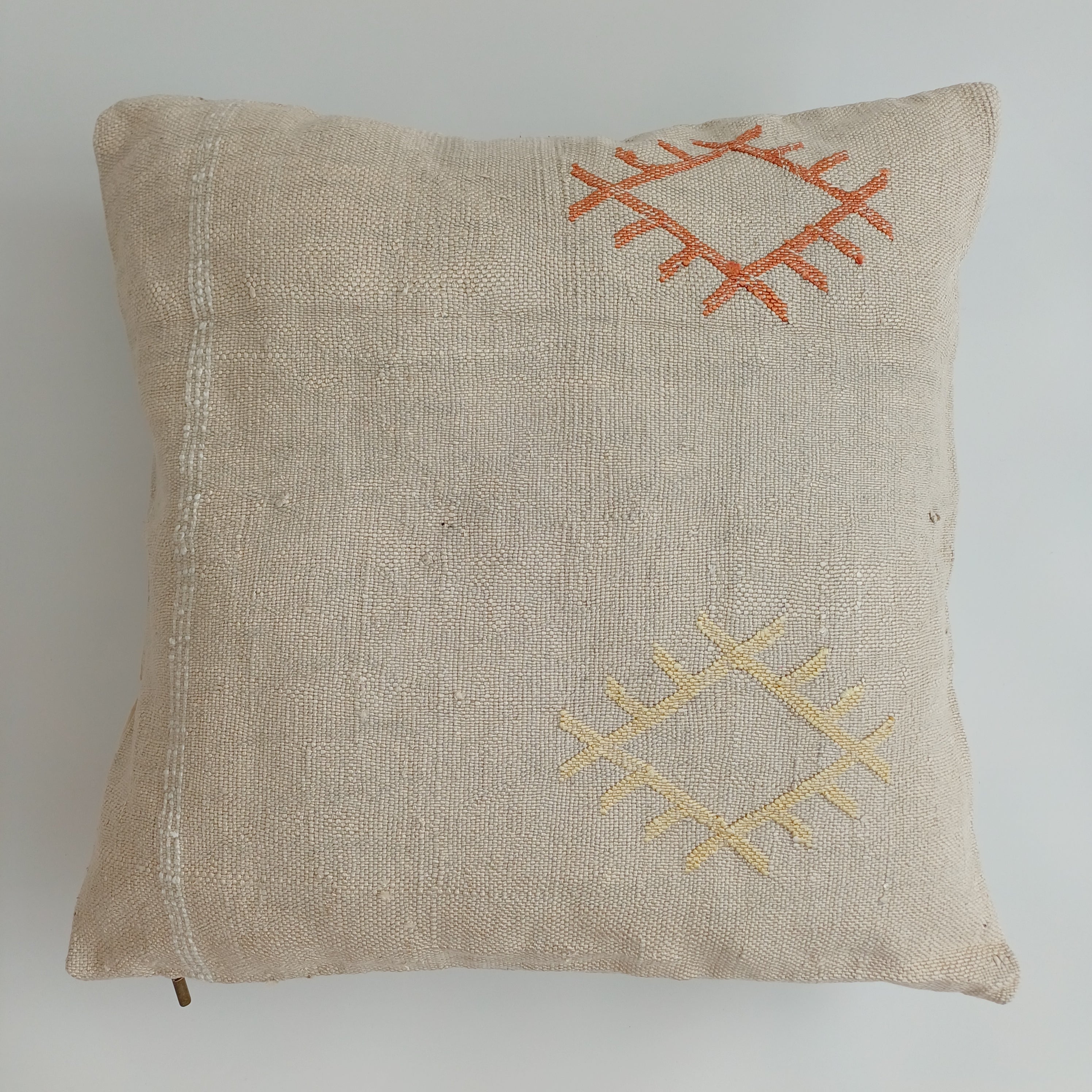 Moroccan Handmade Oatmeal Cactus Silk Cushion Cover 20''x20'' / 50x50 CM