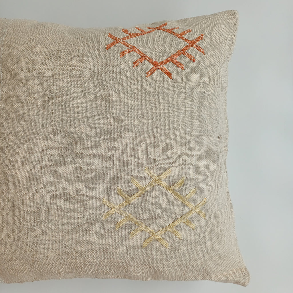 Moroccan Handmade Oatmeal Cactus Silk Cushion Cover 20''x20'' / 50x50 CM