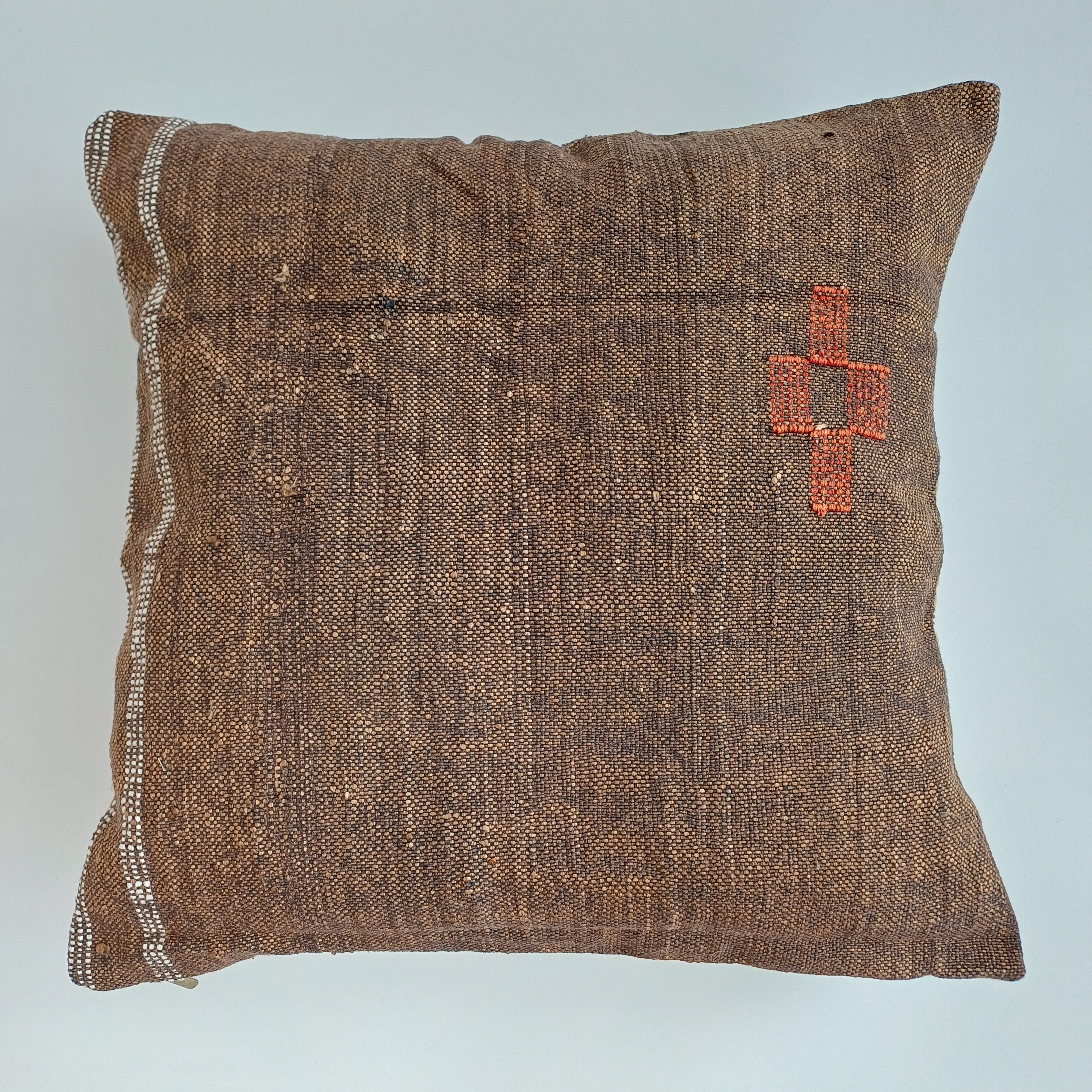 Moroccan Handmade Brown Cactus Silk Cushion Cover 20''x20'' / 50x50 CM